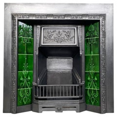 Antique Reclaimed Edwardian cast iron and tiled fireplace grate.
