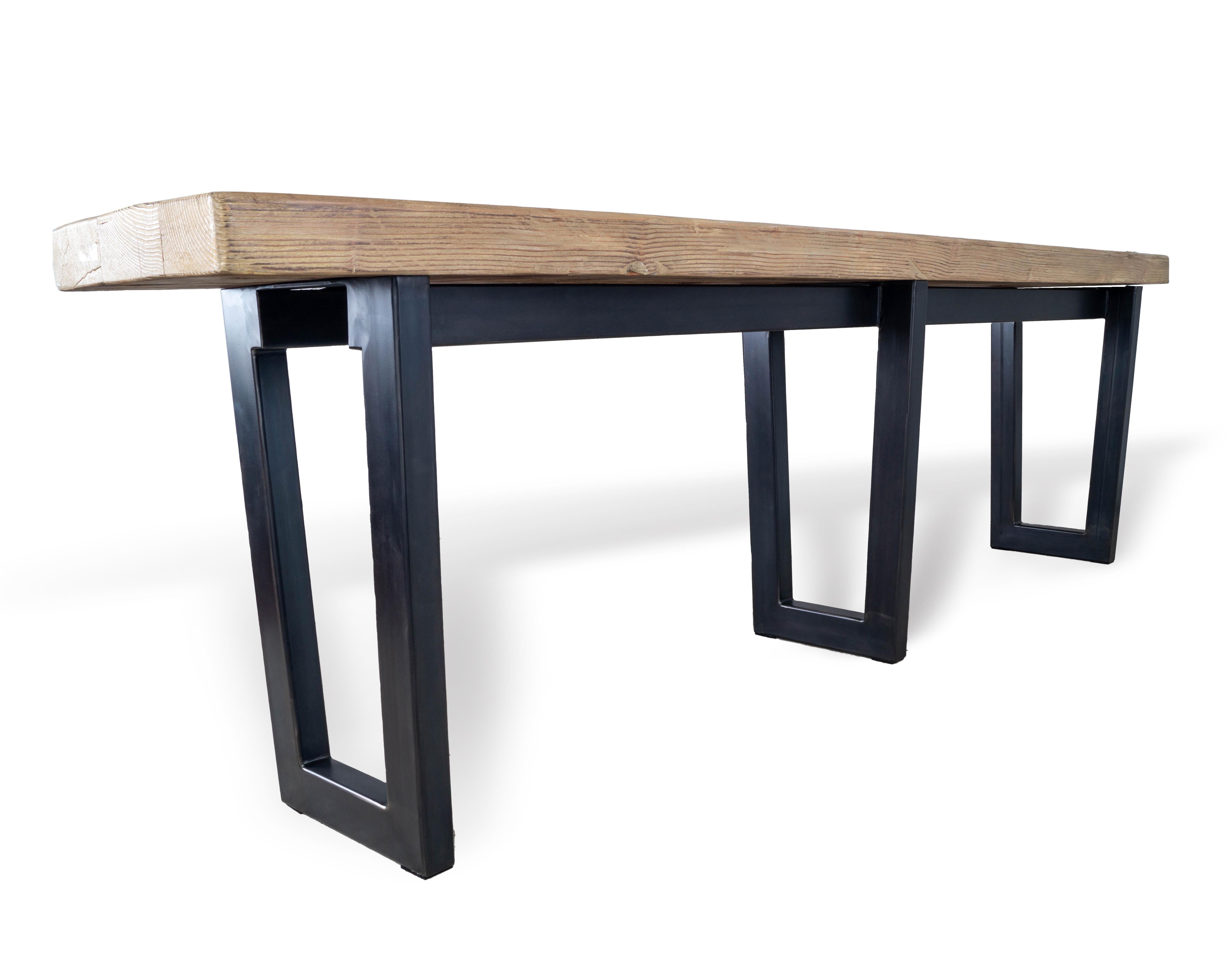 Organic Modern Reclaimed Elm and Steel Console Table For Sale