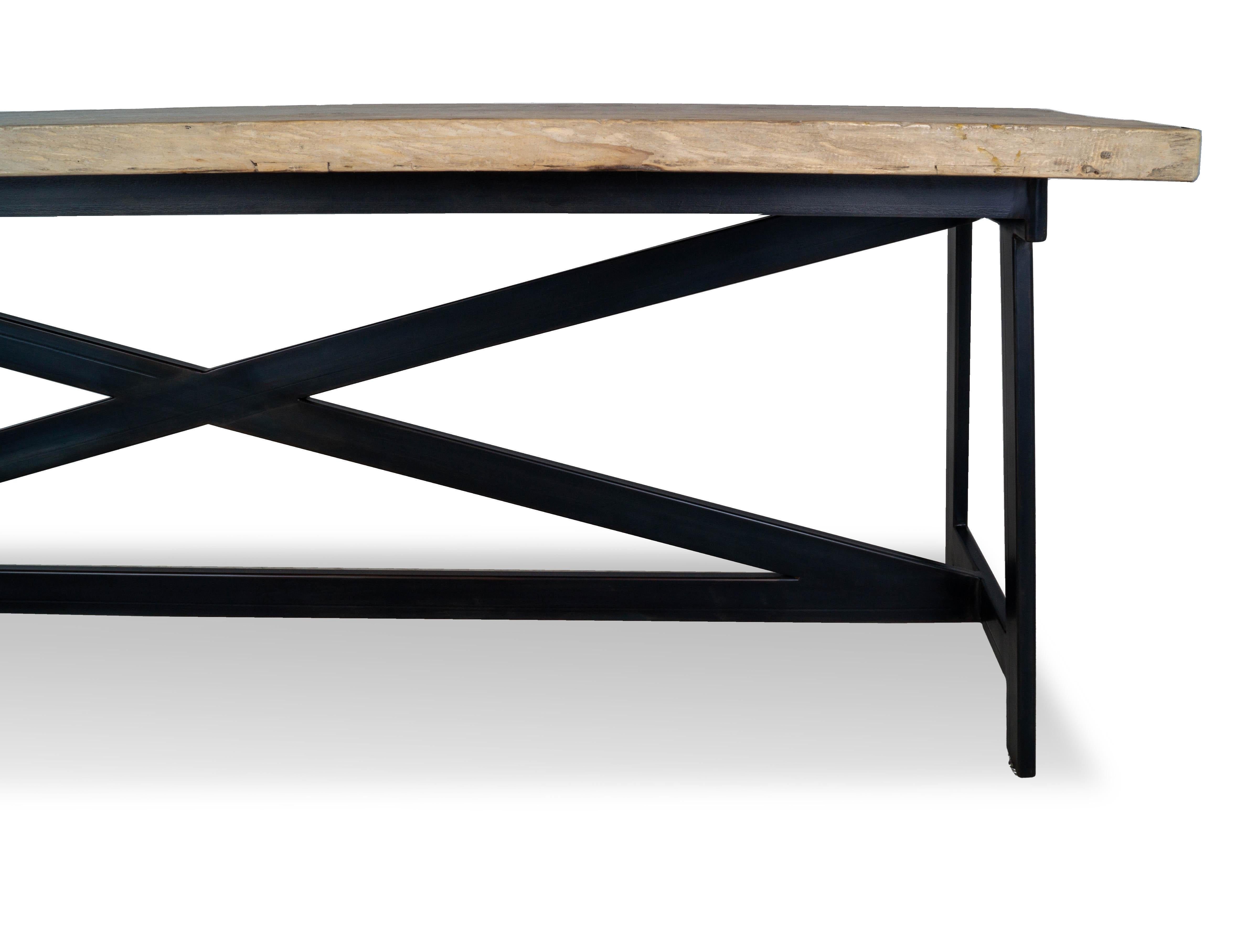 Reclaimed Elm and Steel Console Table In Good Condition For Sale In Dallas, TX