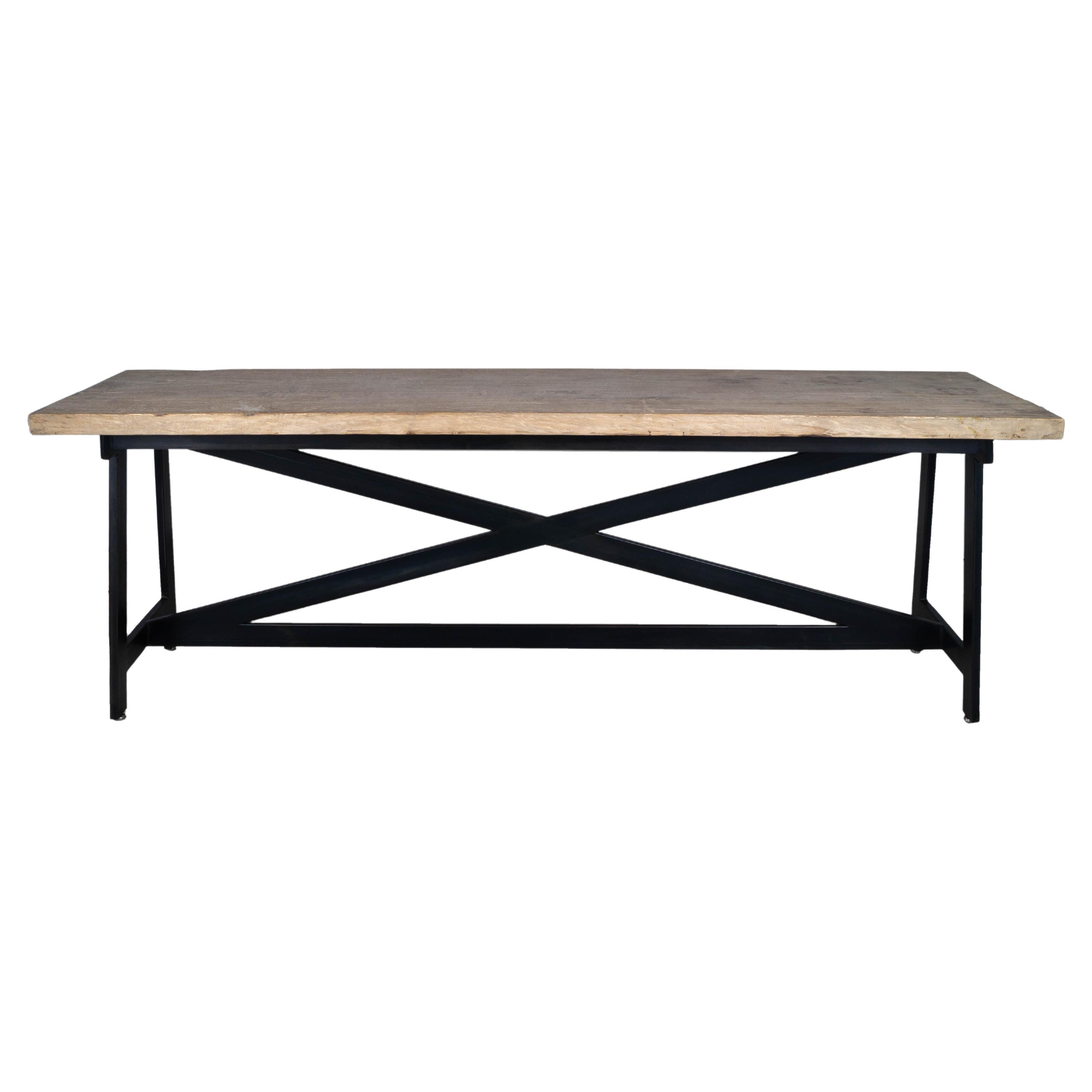 Table console en orme et acier récupérés en vente