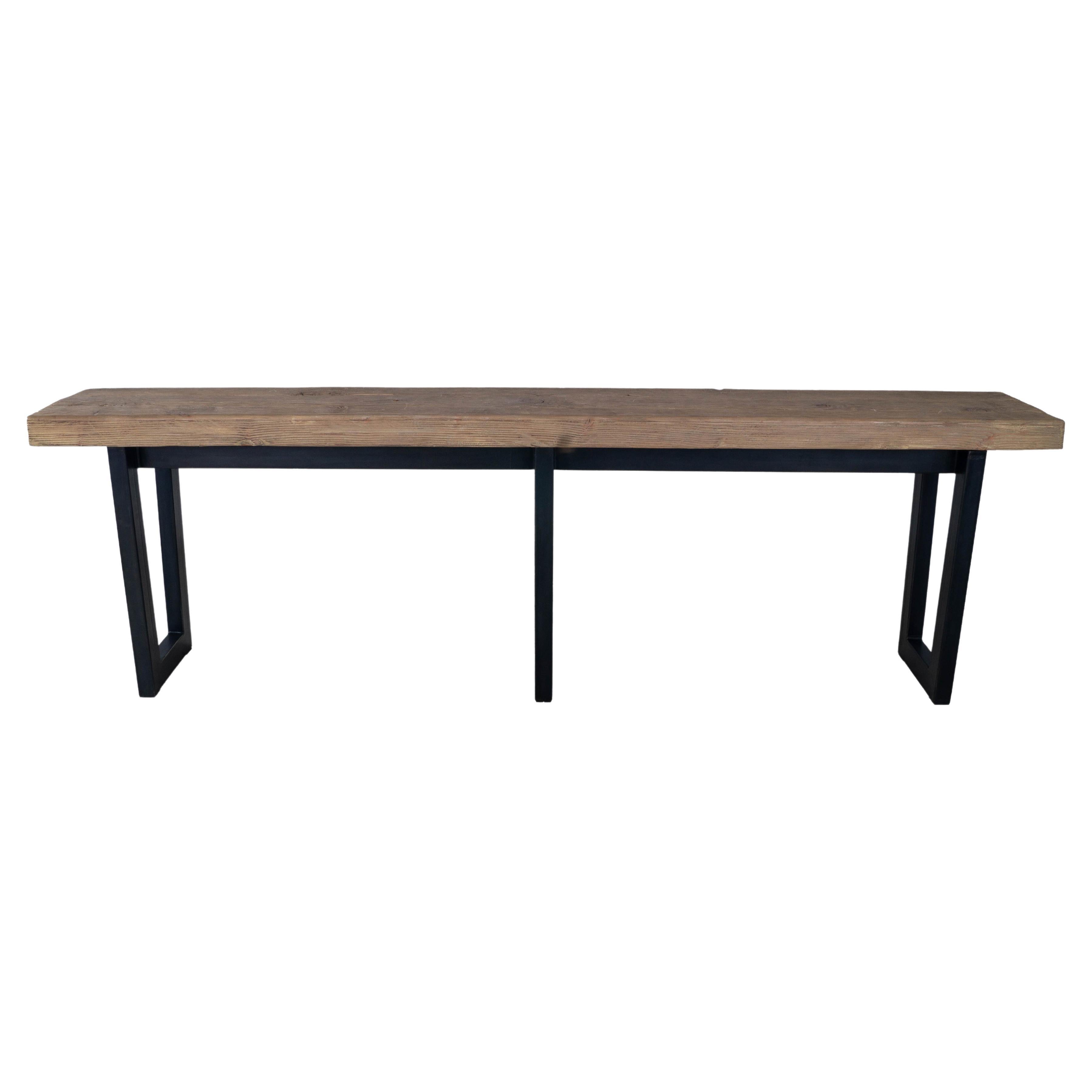 Reclaimed Elm and Steel Console Table For Sale