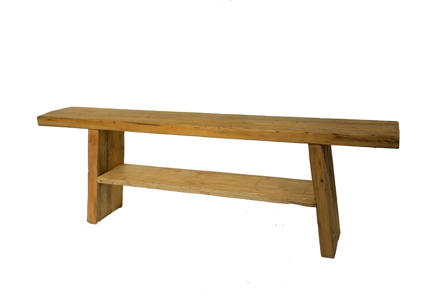 Console table in the style of Wabi Sabi made from reclaimed elm.