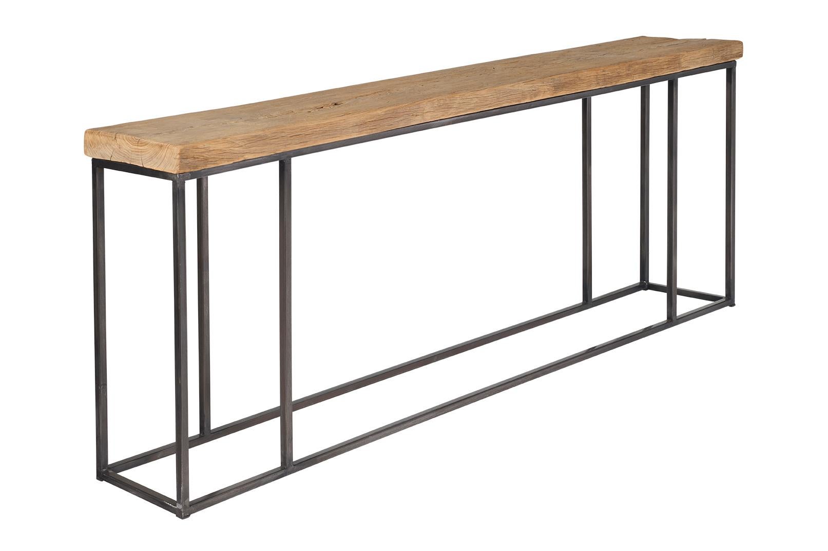Organic Modern Reclaimed Elm on Steel Base Console Table For Sale