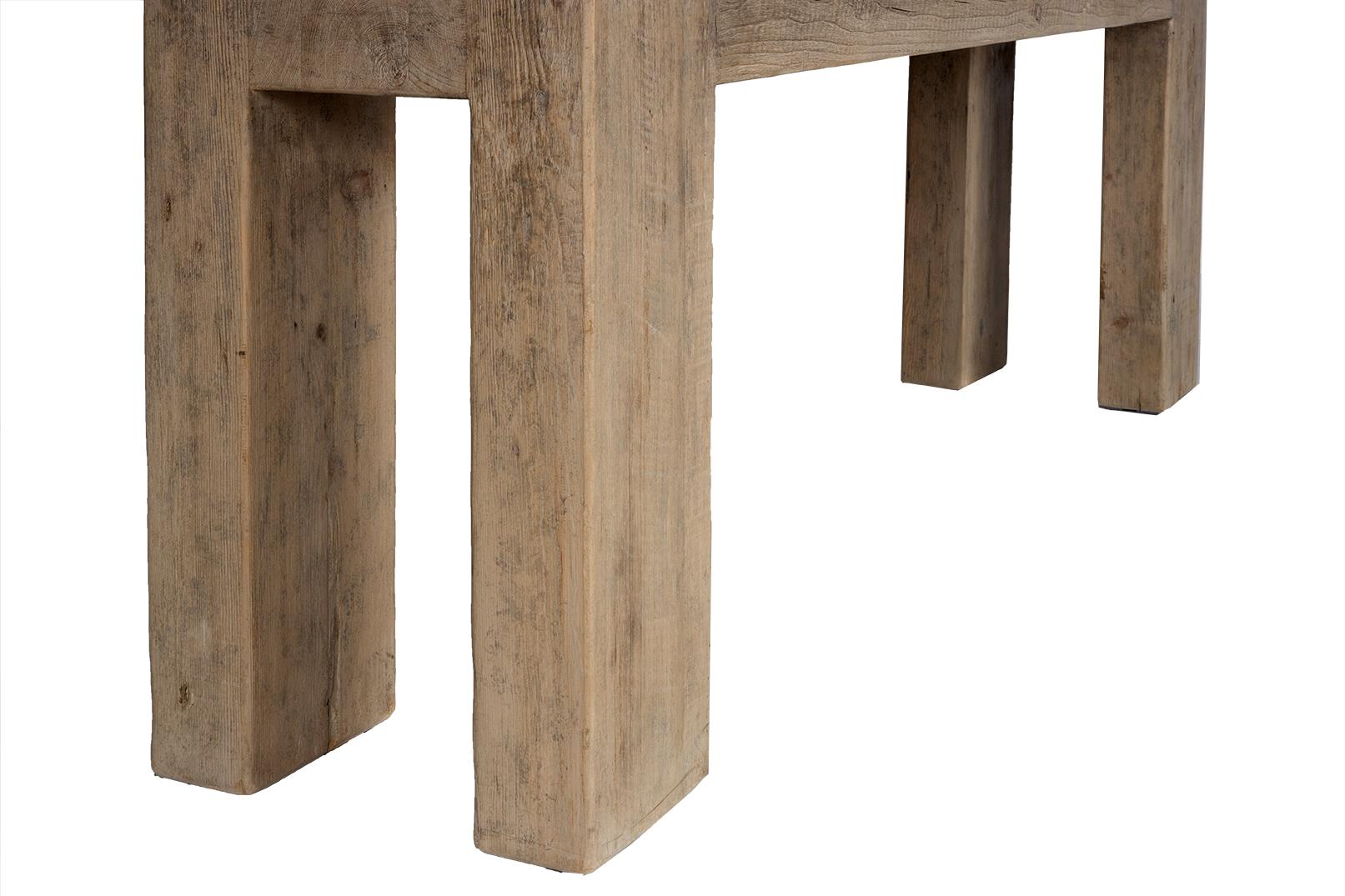 20th Century Reclaimed Elm Parsons Style Wood Console Table For Sale