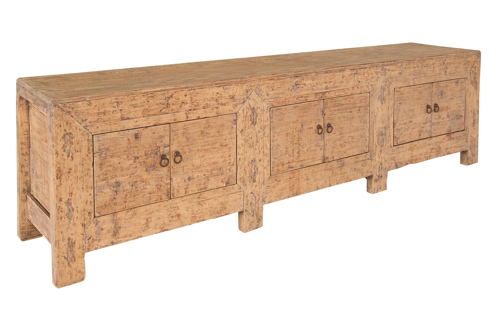20th Century Reclaimed Elm Six Door Low Cabinet For Sale