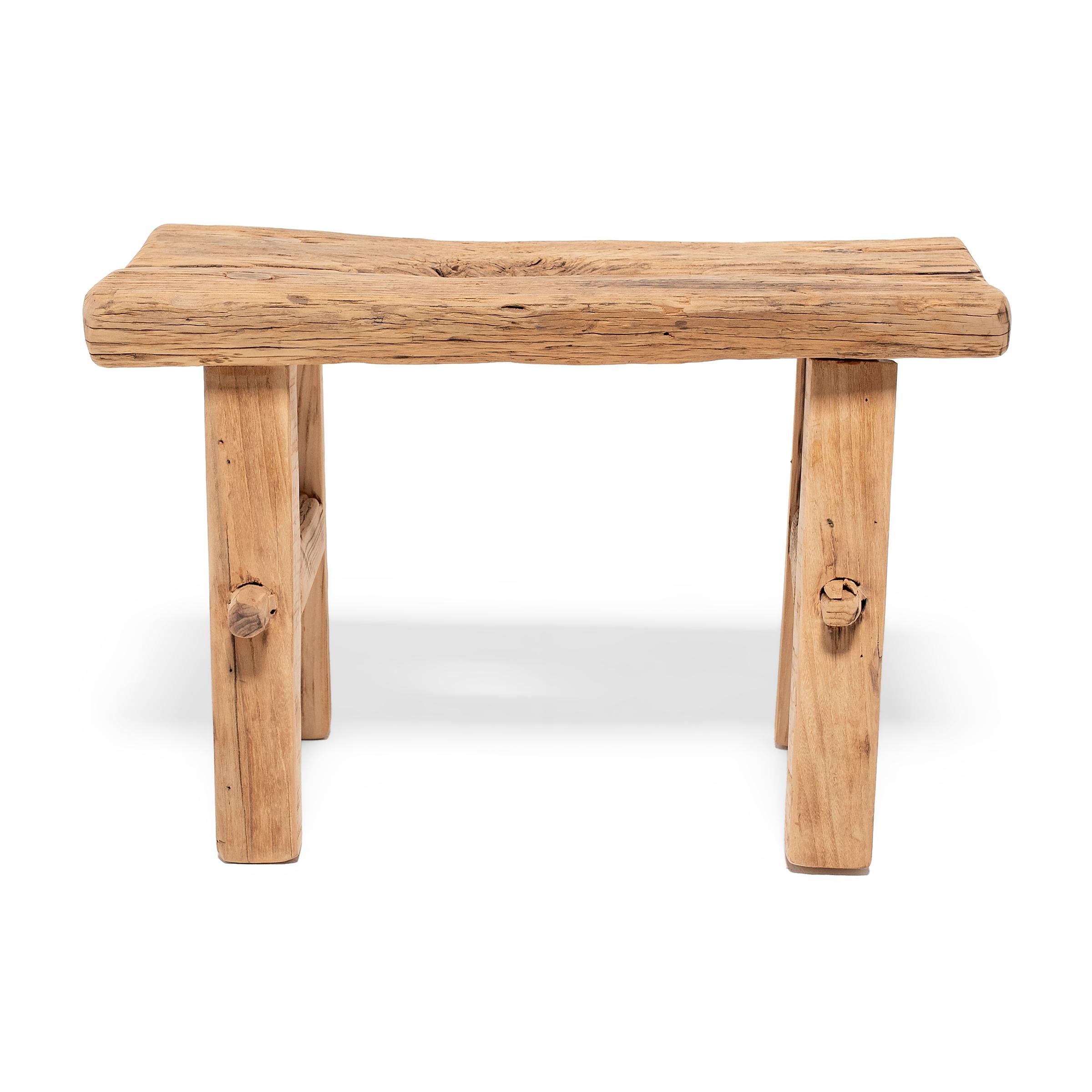 Chinese Reclaimed Elm Splayed Leg Stool