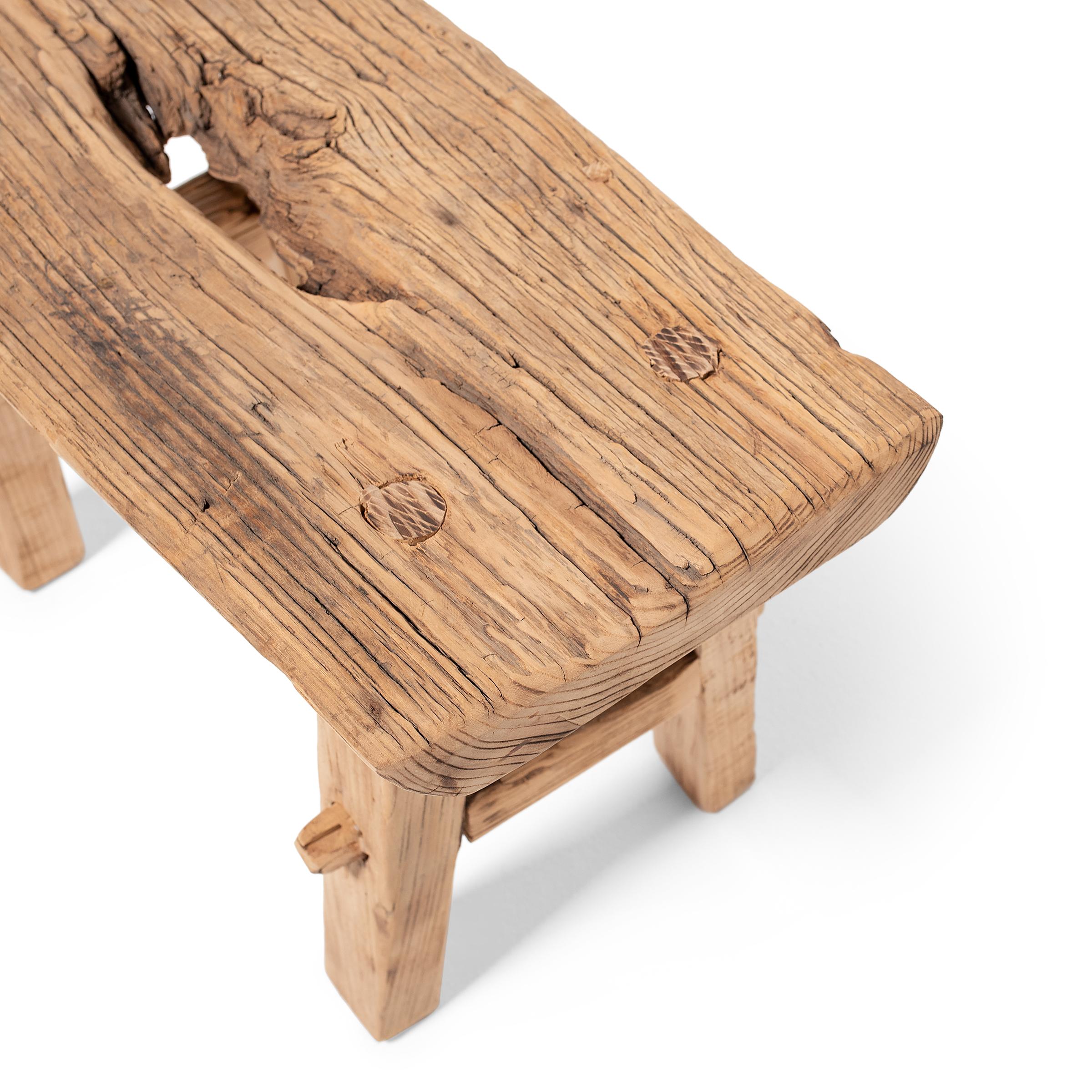 Contemporary Reclaimed Elm Splayed Leg Stool