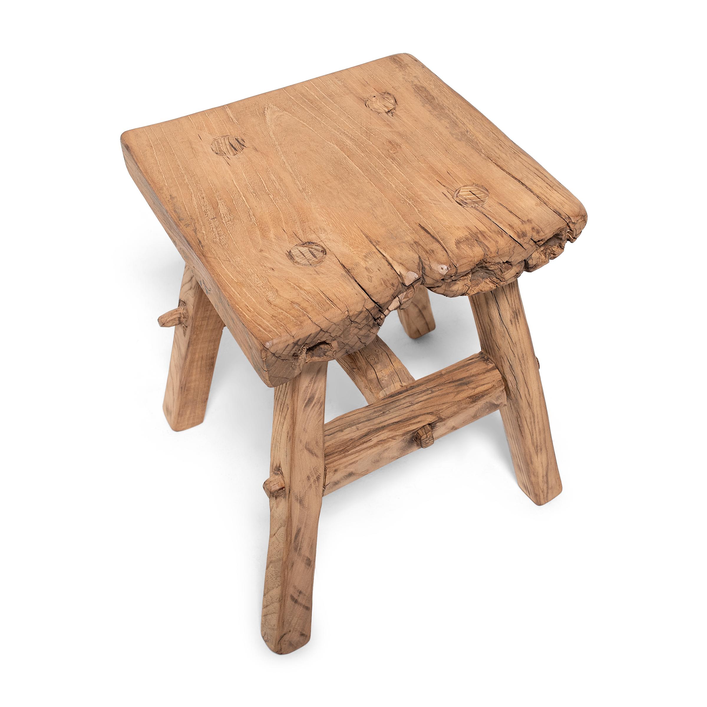 Rustic Reclaimed Elm Square Stool