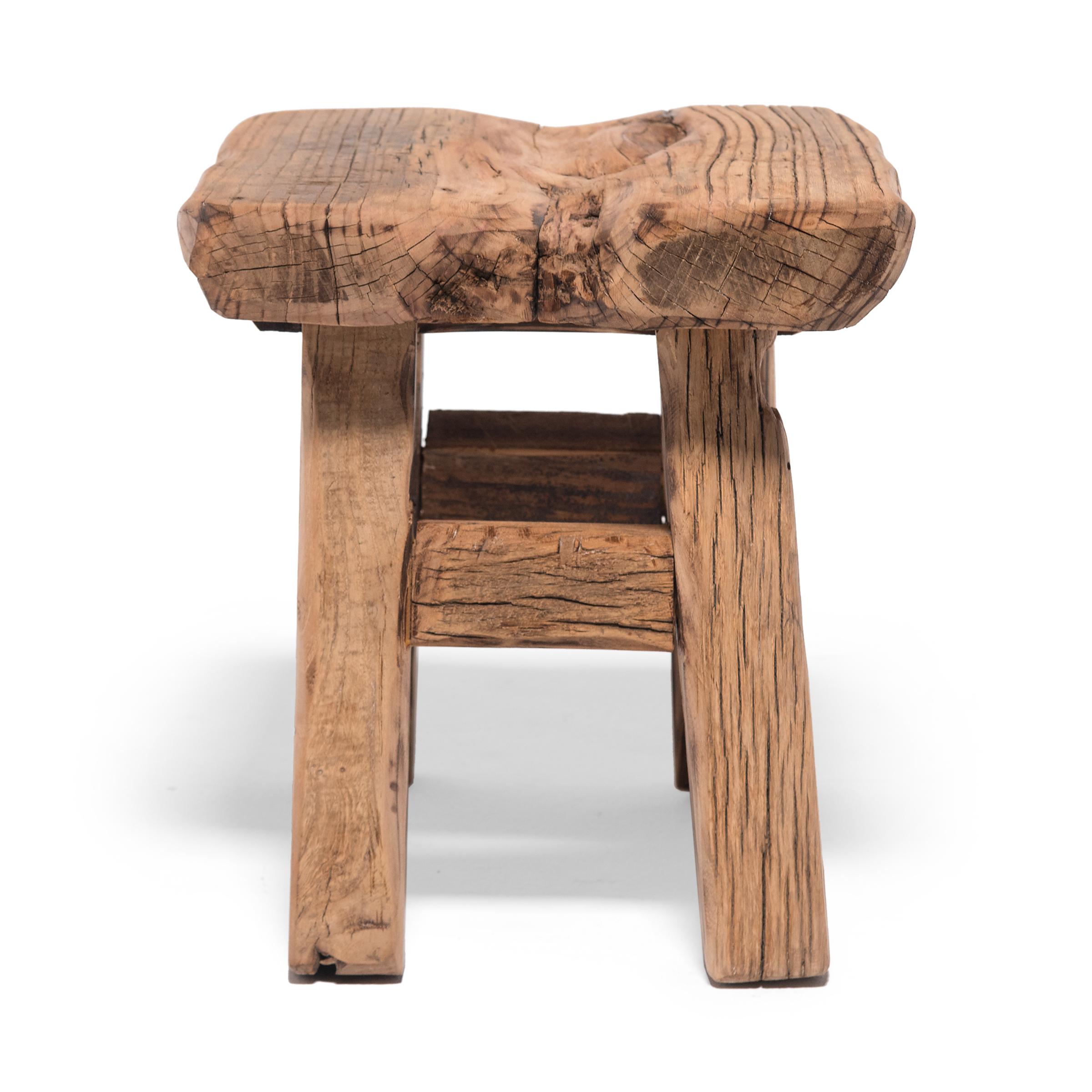 Reclaimed Elm Square Stool In Good Condition In Chicago, IL