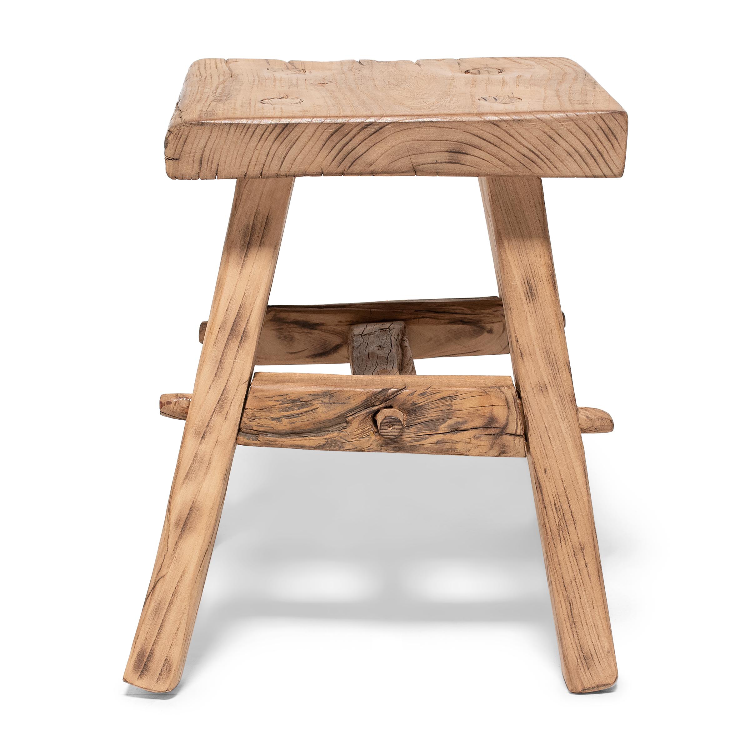 Reclaimed Elm Square Stool In Good Condition In Chicago, IL