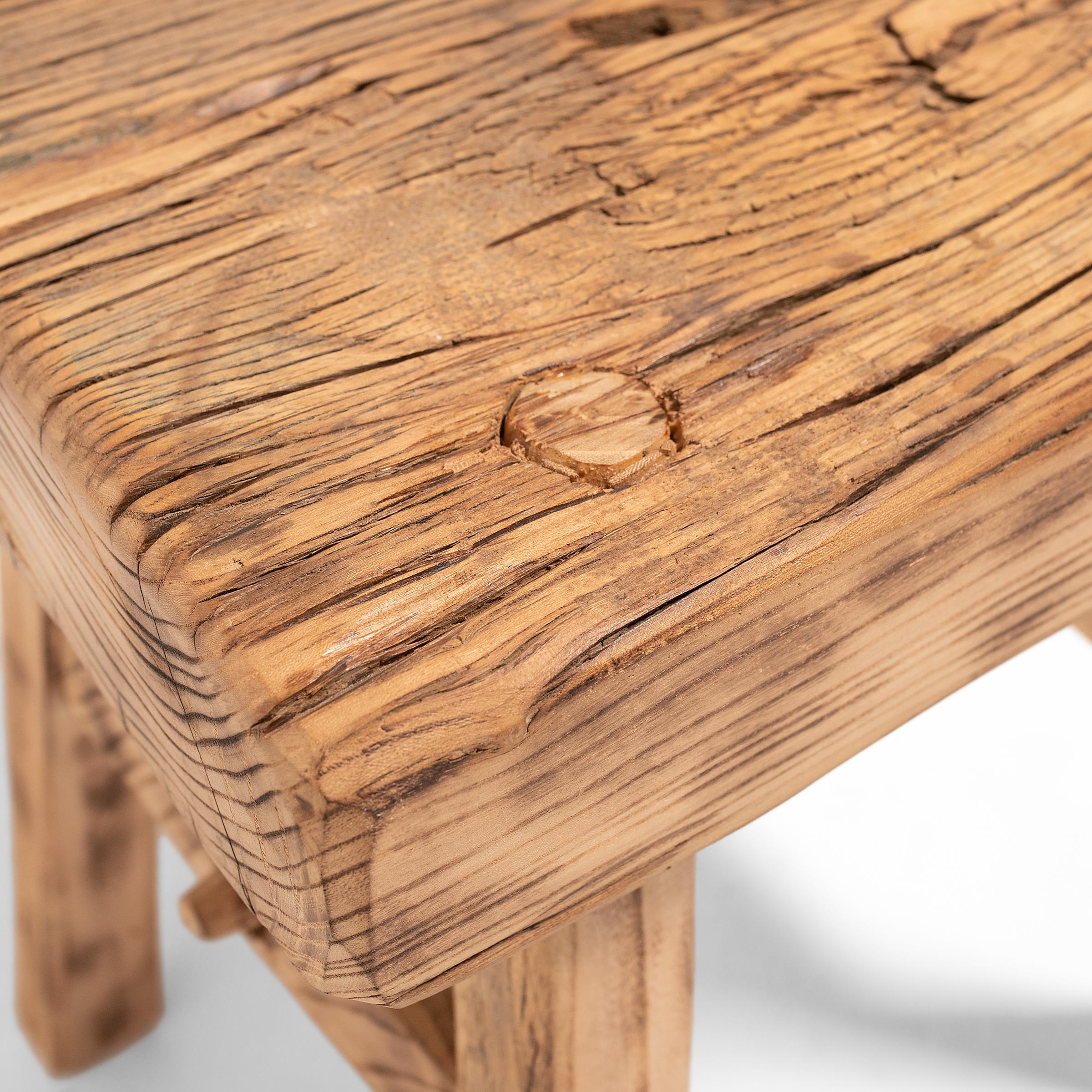 Reclaimed Elm Square Stool In Good Condition For Sale In Chicago, IL
