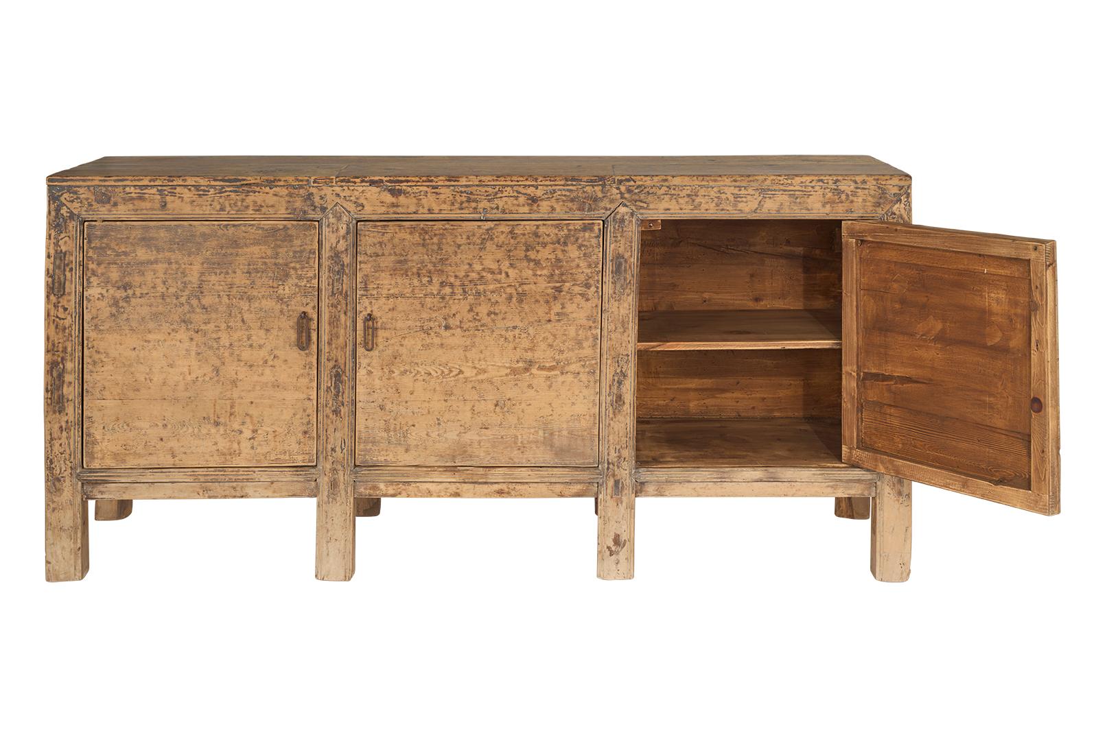 Organic Modern Reclaimed Elm Three Door Server For Sale