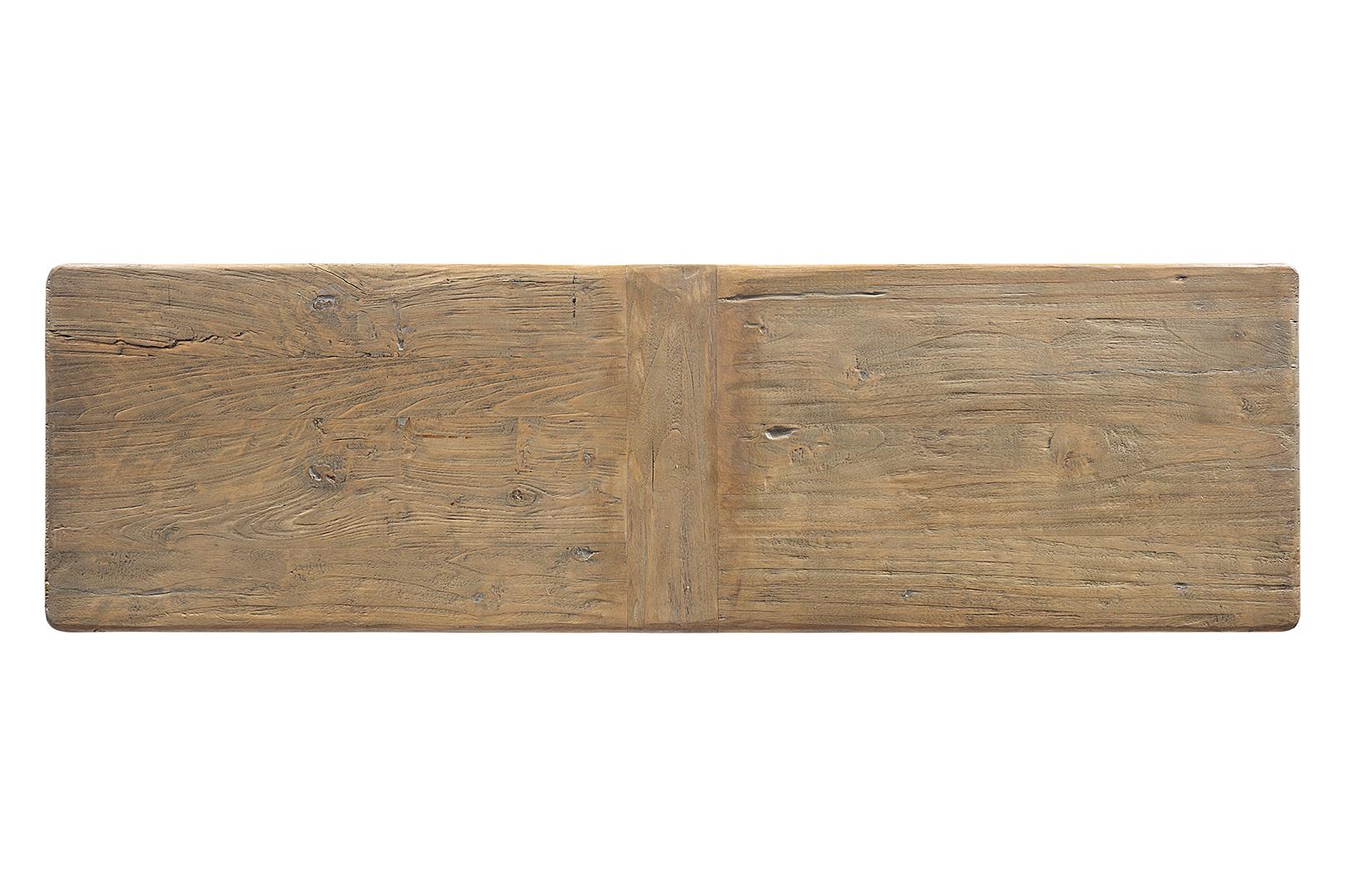 Consola con tablero de olmo recuperado y base de acero ebonizado en venta 3