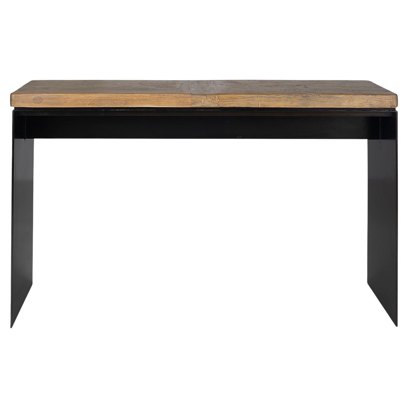 Reclaimed Elm Top on Ebonized Steel Base Console Table
