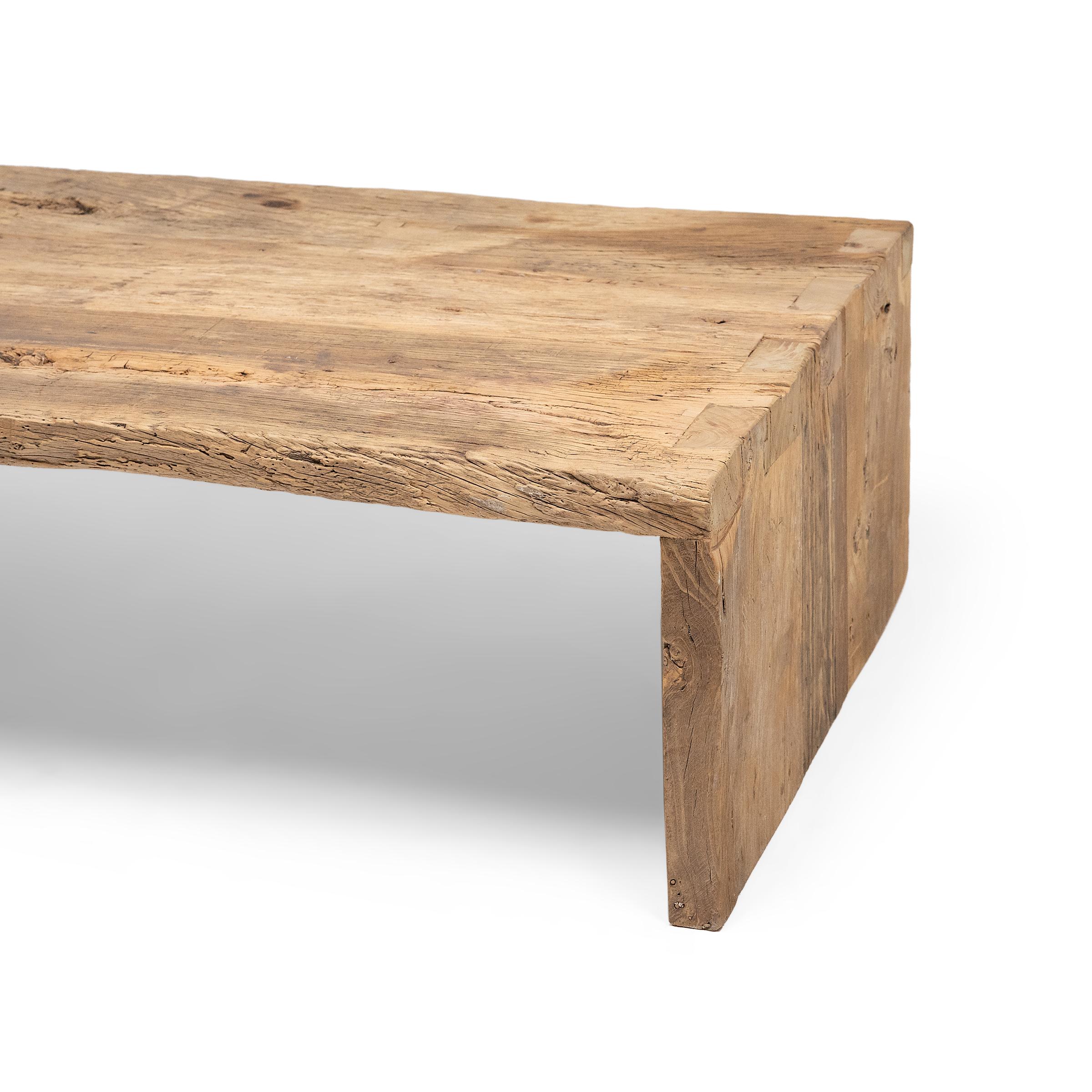 Reclaimed Elm Waterfall Coffee Table In Good Condition For Sale In Chicago, IL