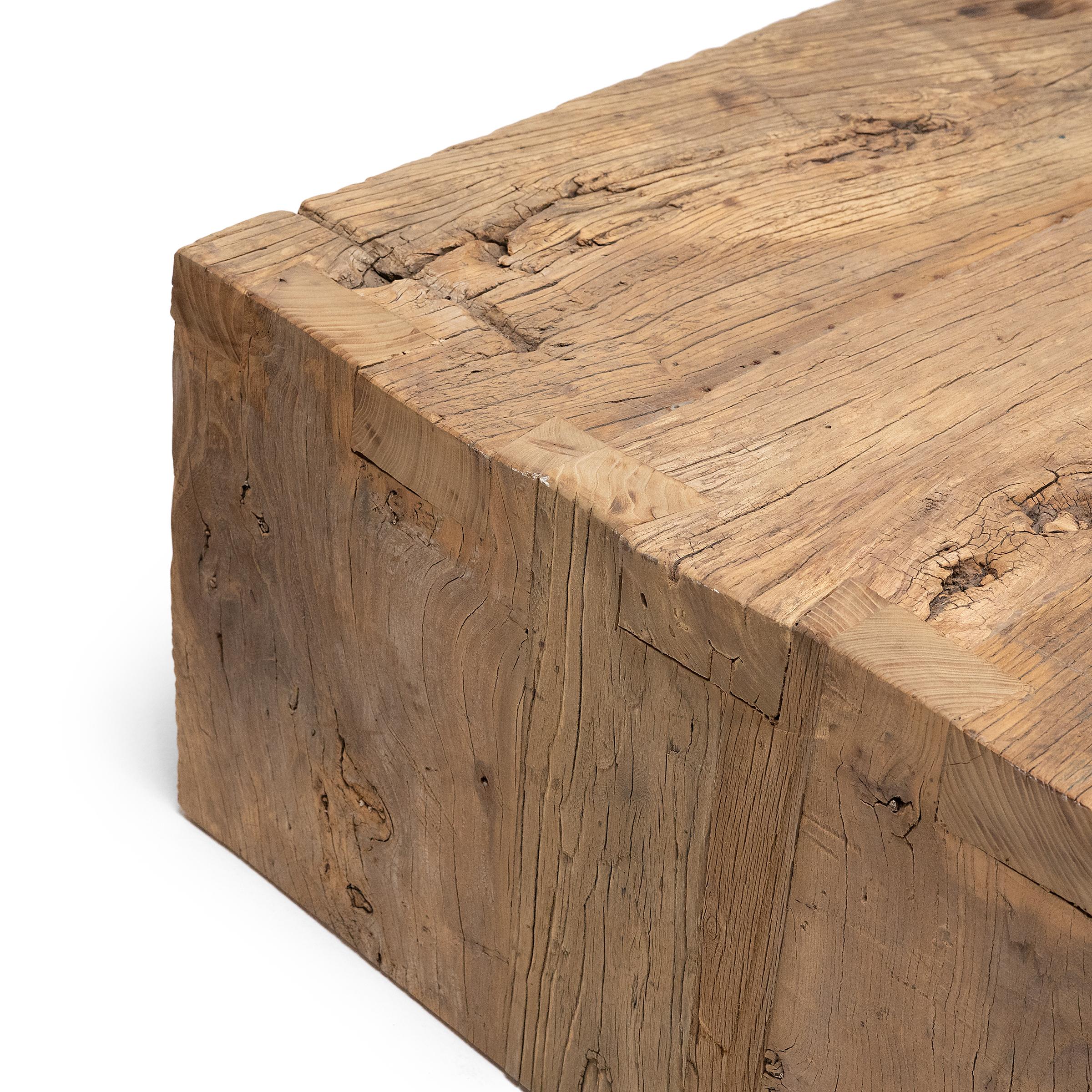 Contemporary Reclaimed Elm Waterfall Coffee Table For Sale