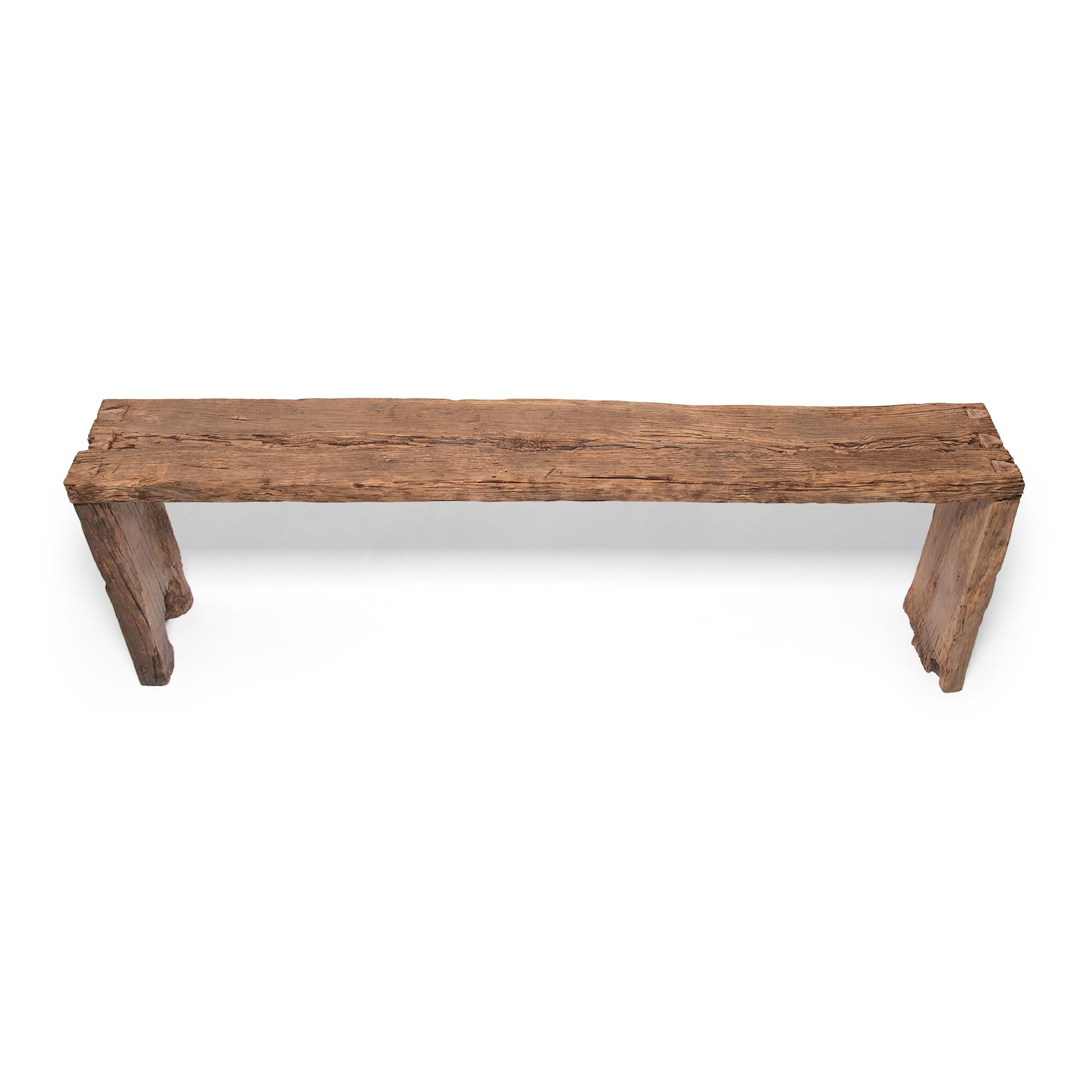 Reclaimed Elm Waterfall Console Table In Good Condition In Chicago, IL