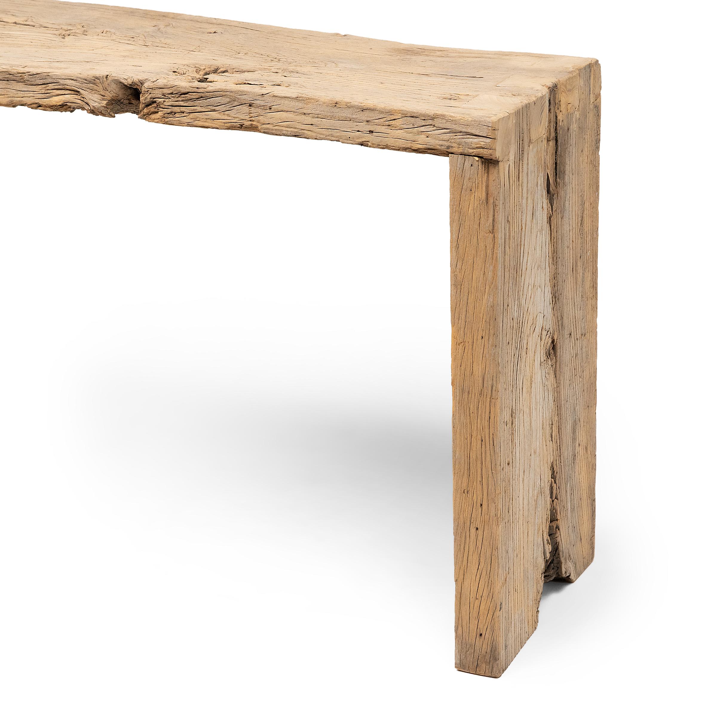 Contemporary Reclaimed Elm Waterfall Table For Sale