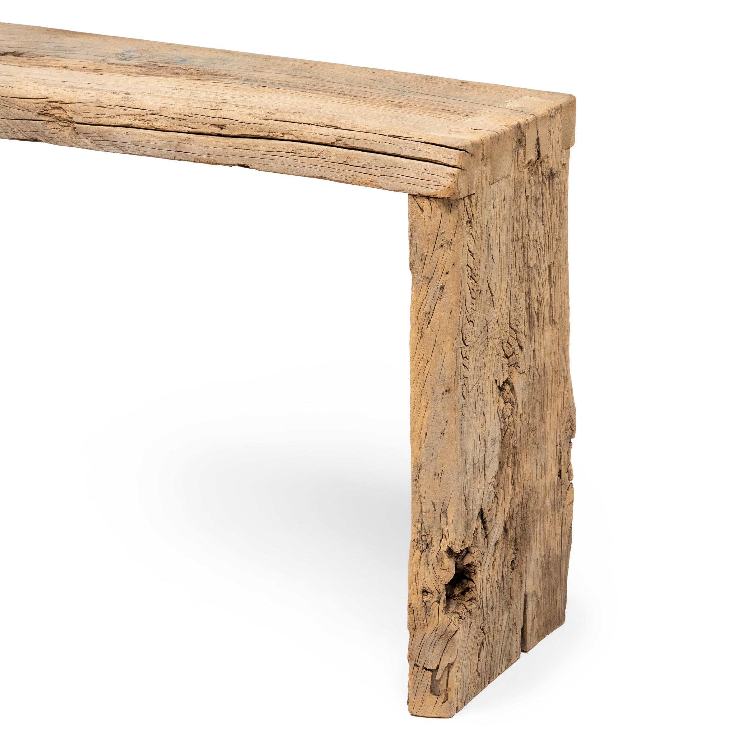 Contemporary Reclaimed Elm Waterfall Table For Sale