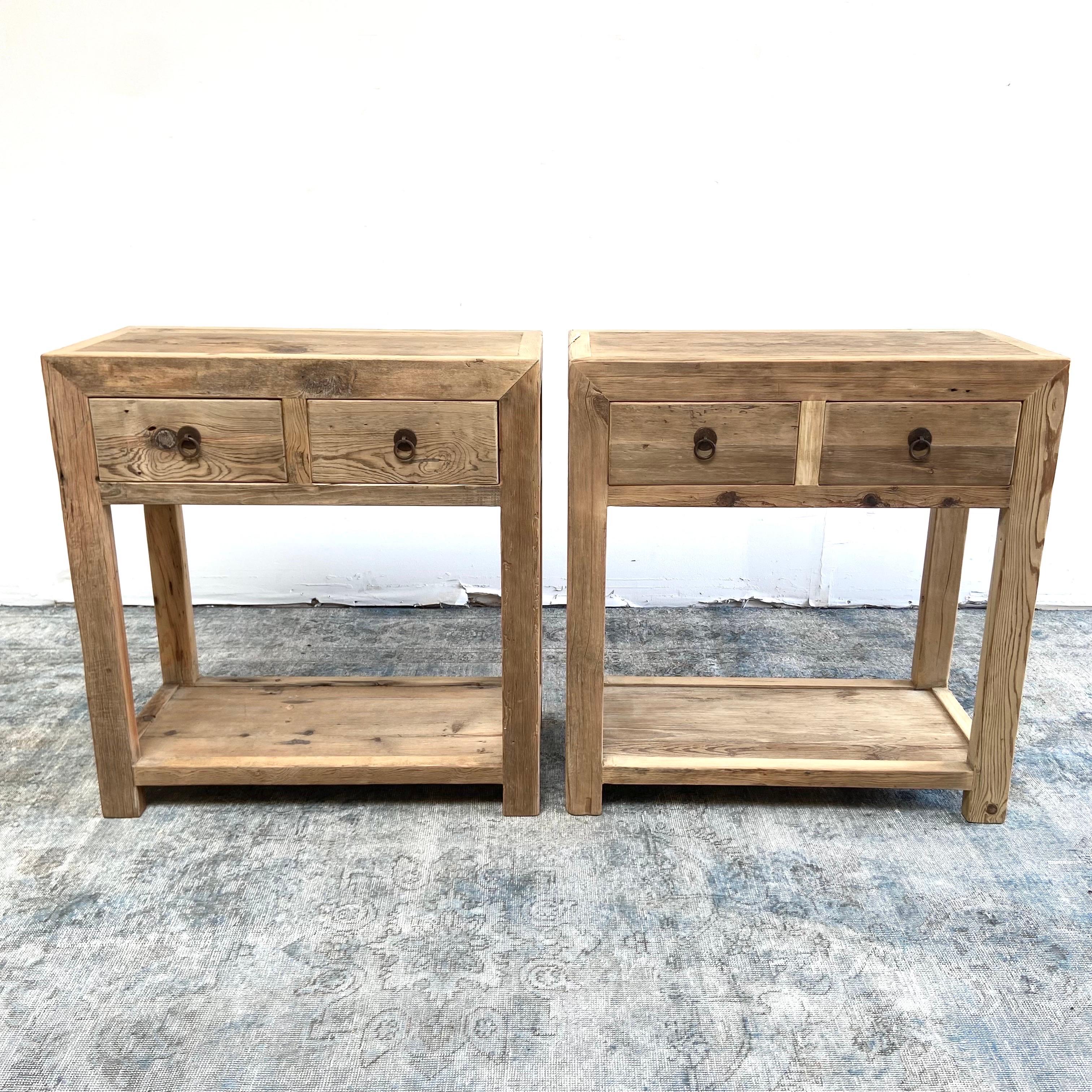 Reclaimed Elm Wood 2 Drawer Console Table For Sale 7