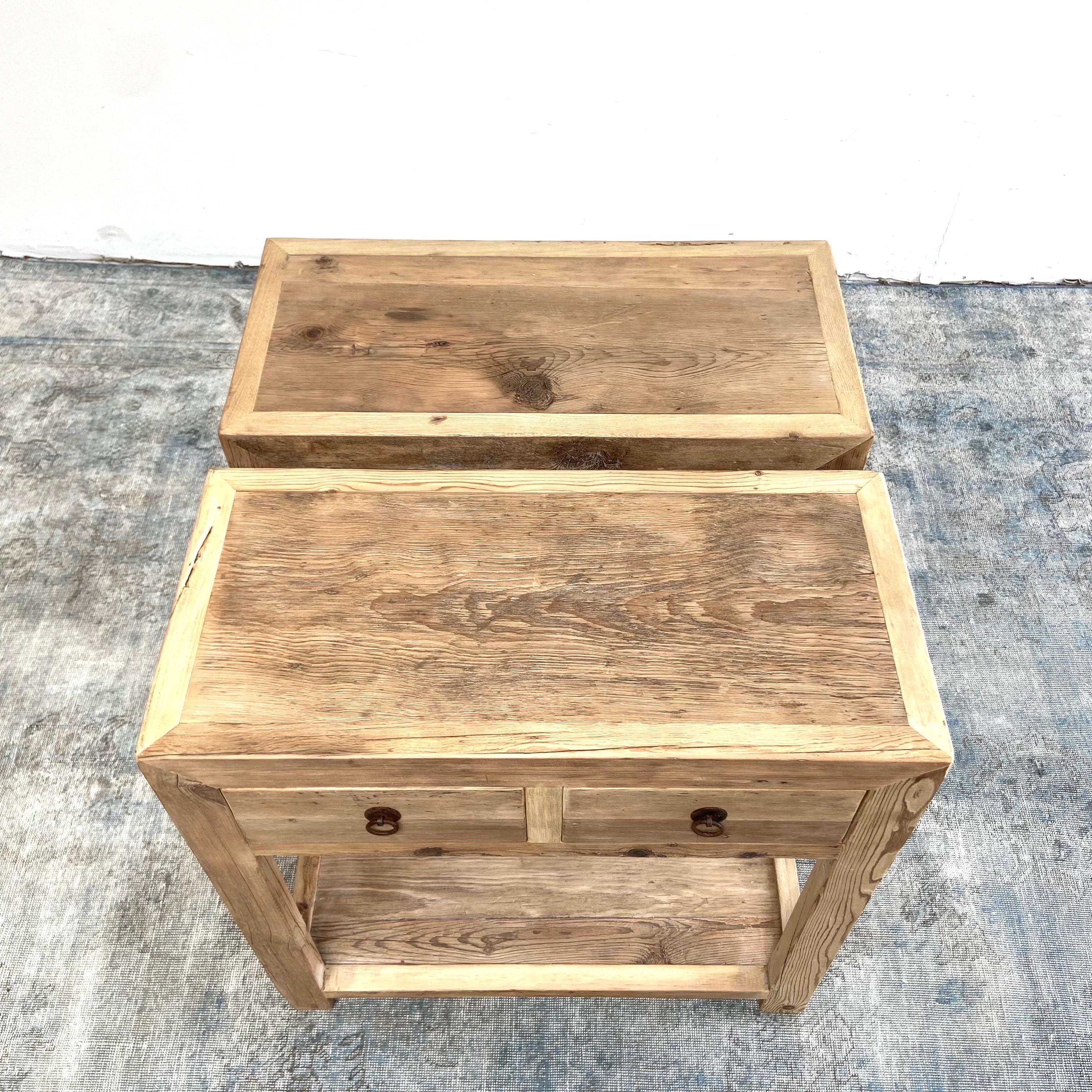 Reclaimed Elm Wood 2 Drawer Console Table For Sale 2