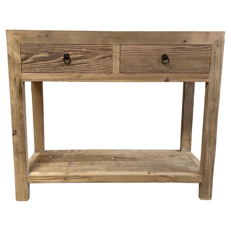 Reclaimed Elm Wood 2 Drawer Console Table at 1stDibs