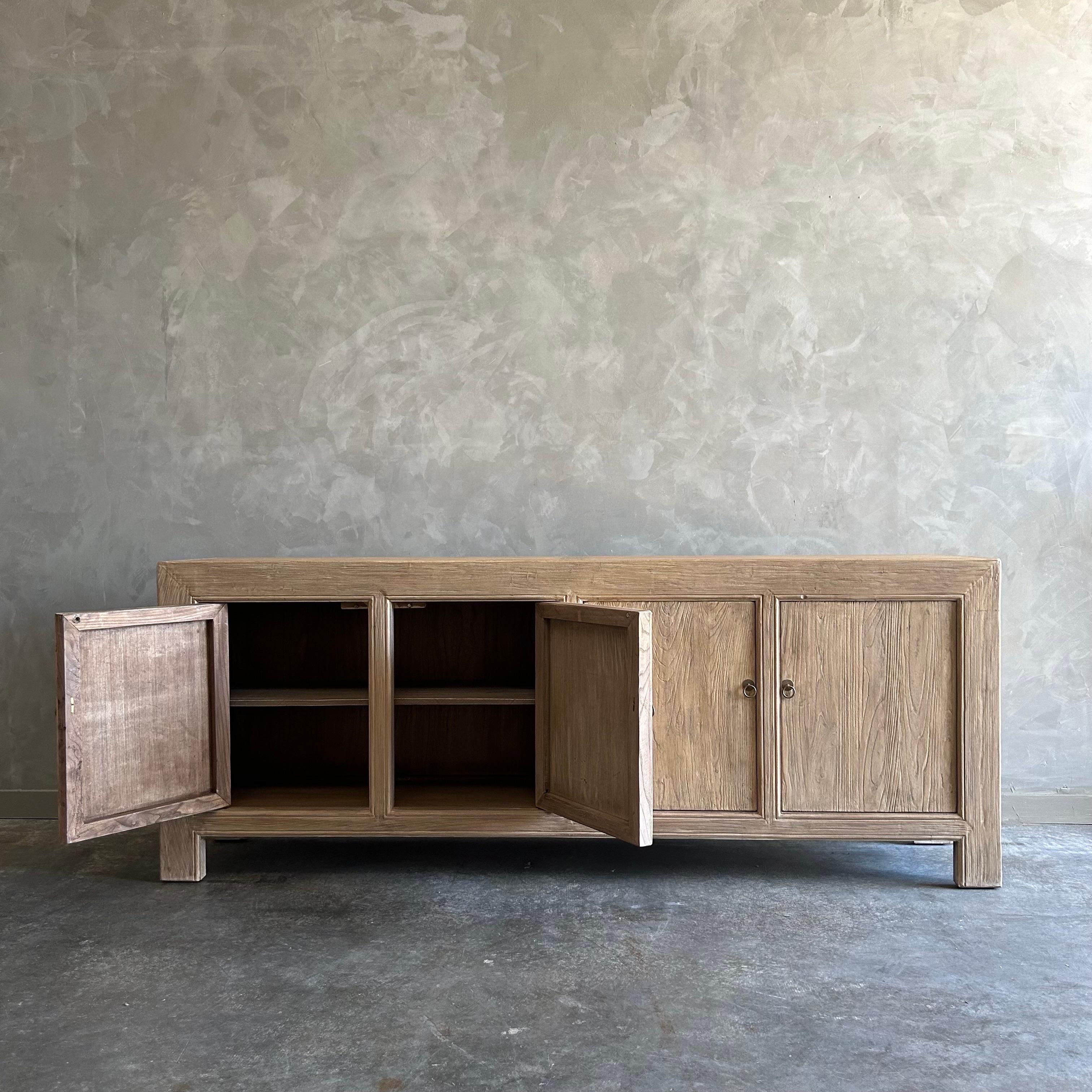 Organic Modern Reclaimed Elm Wood 4 Door Cabinet or Sideboard  For Sale