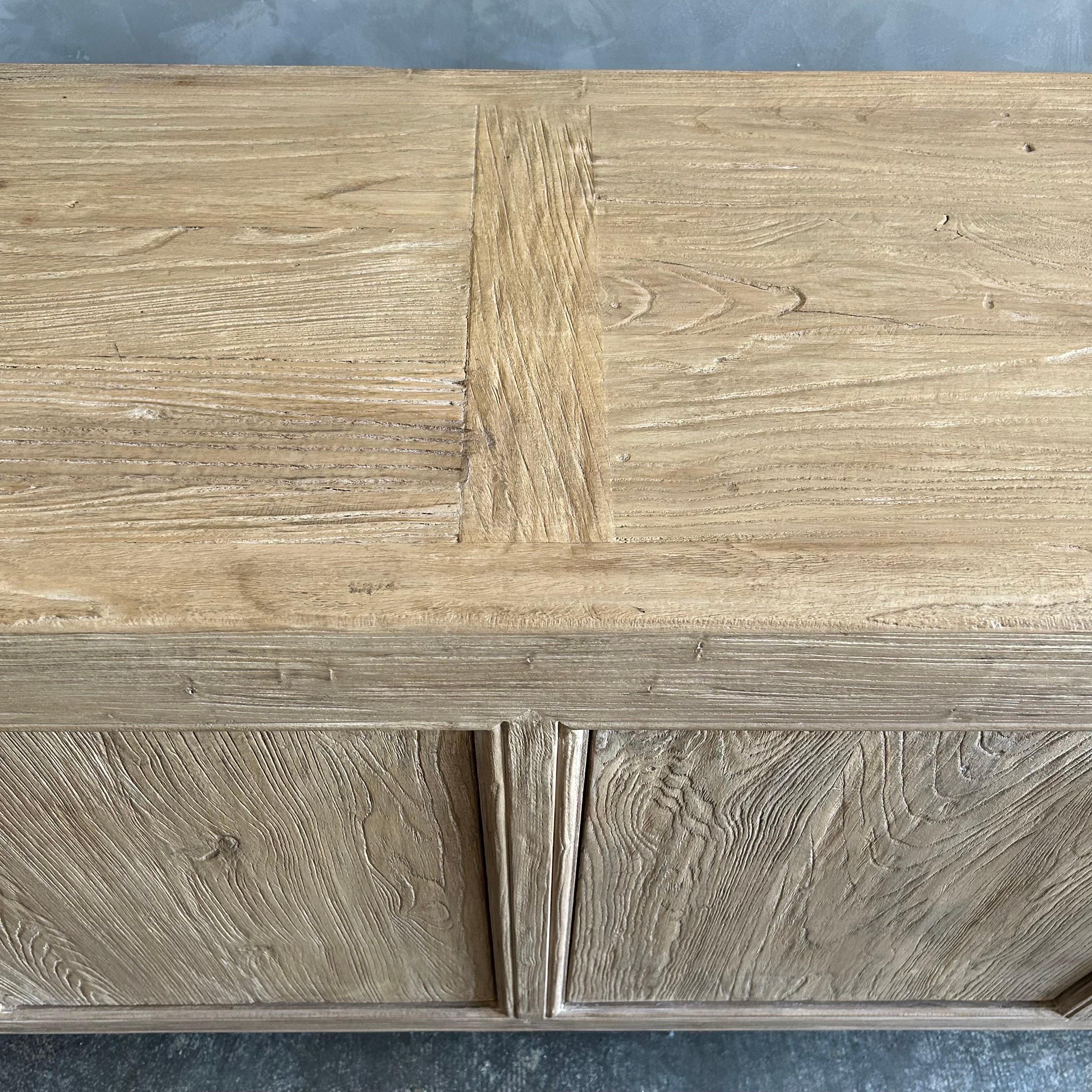 Contemporary Reclaimed Elm Wood 4 Door Cabinet or Sideboard  For Sale