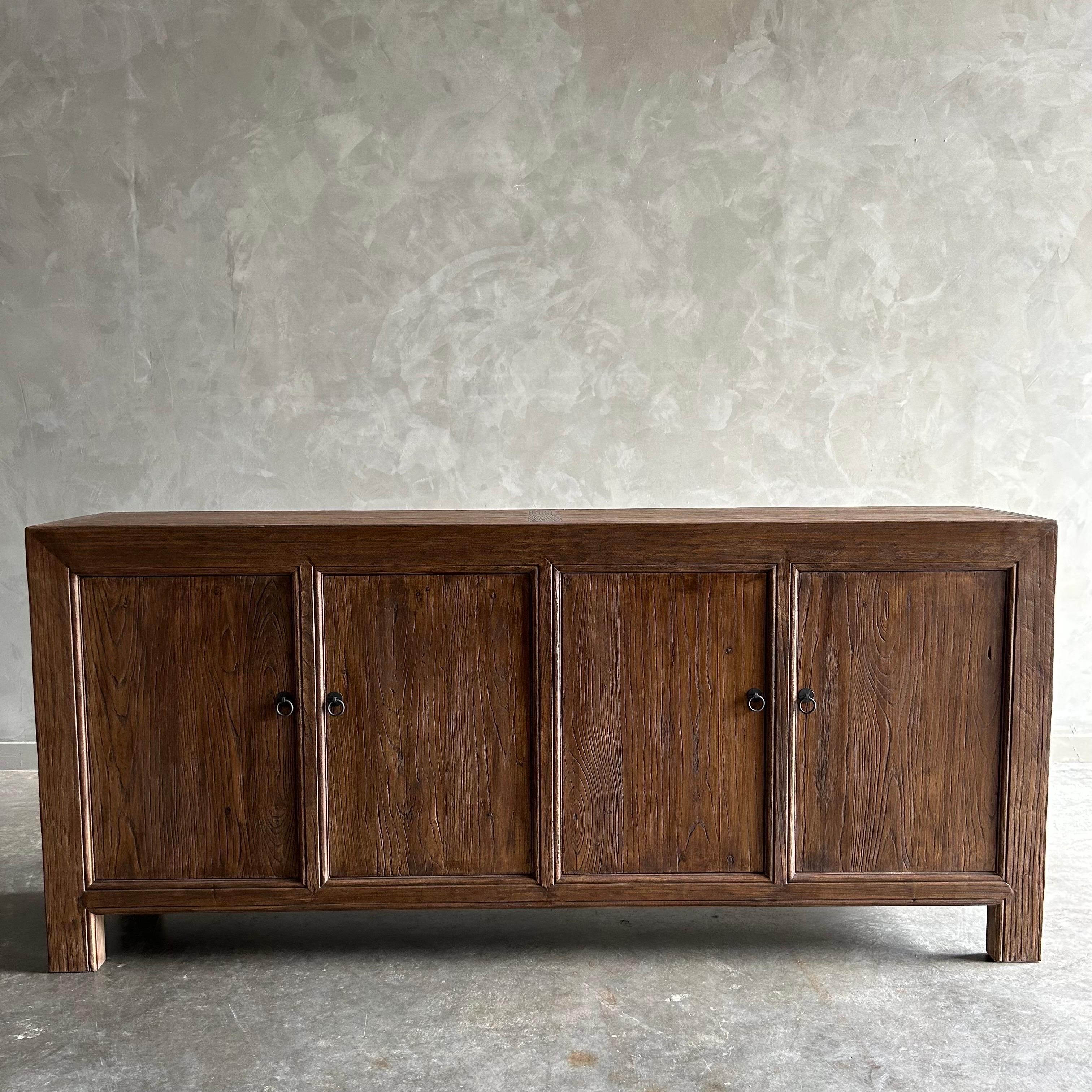 Reclaimed Elm Wood 4 Door Cabinet or Sideboard in Dark Finish For Sale 4