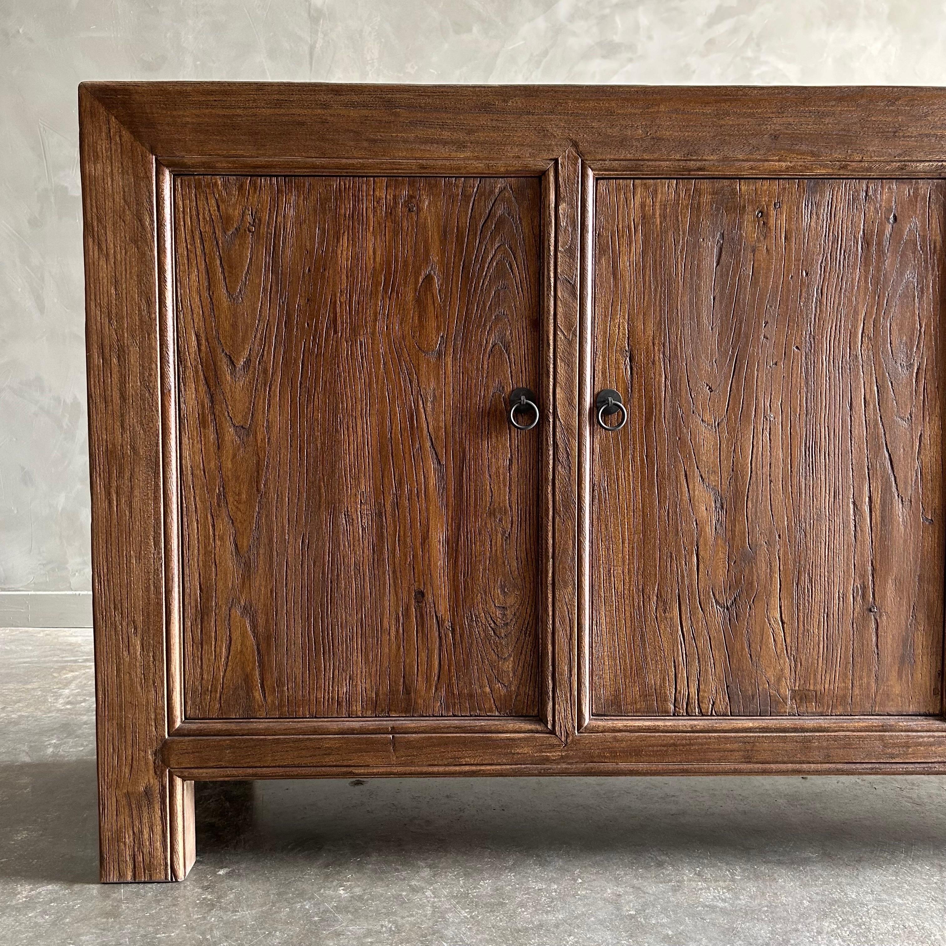 Reclaimed Elm Wood 4 Door Cabinet or Sideboard in Dark Finish For Sale 5