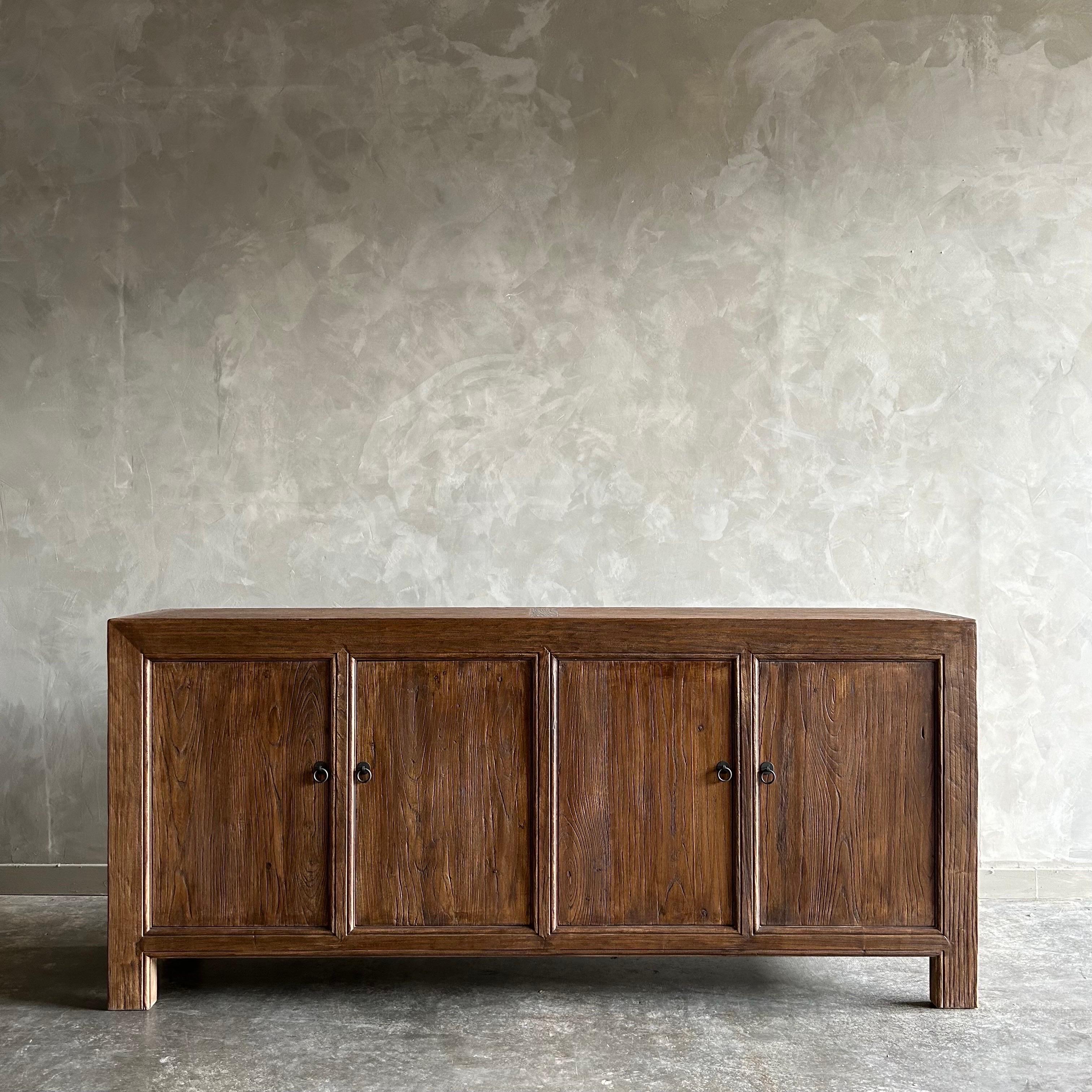 Reclaimed Elm Wood 4 Door Cabinet or Sideboard in Dark Finish For Sale 6