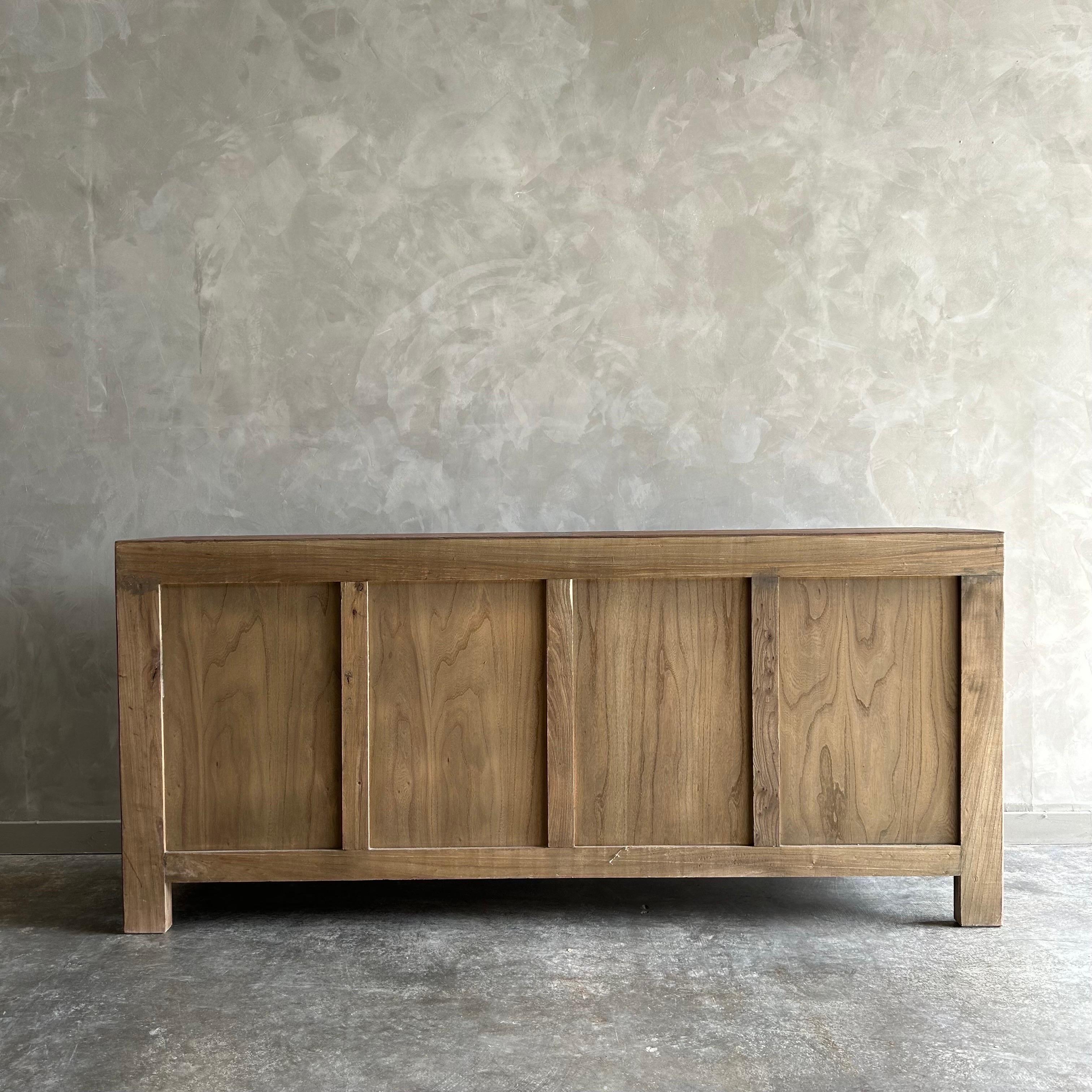 Contemporary Reclaimed Elm Wood 4 Door Cabinet or Sideboard in Dark Finish For Sale