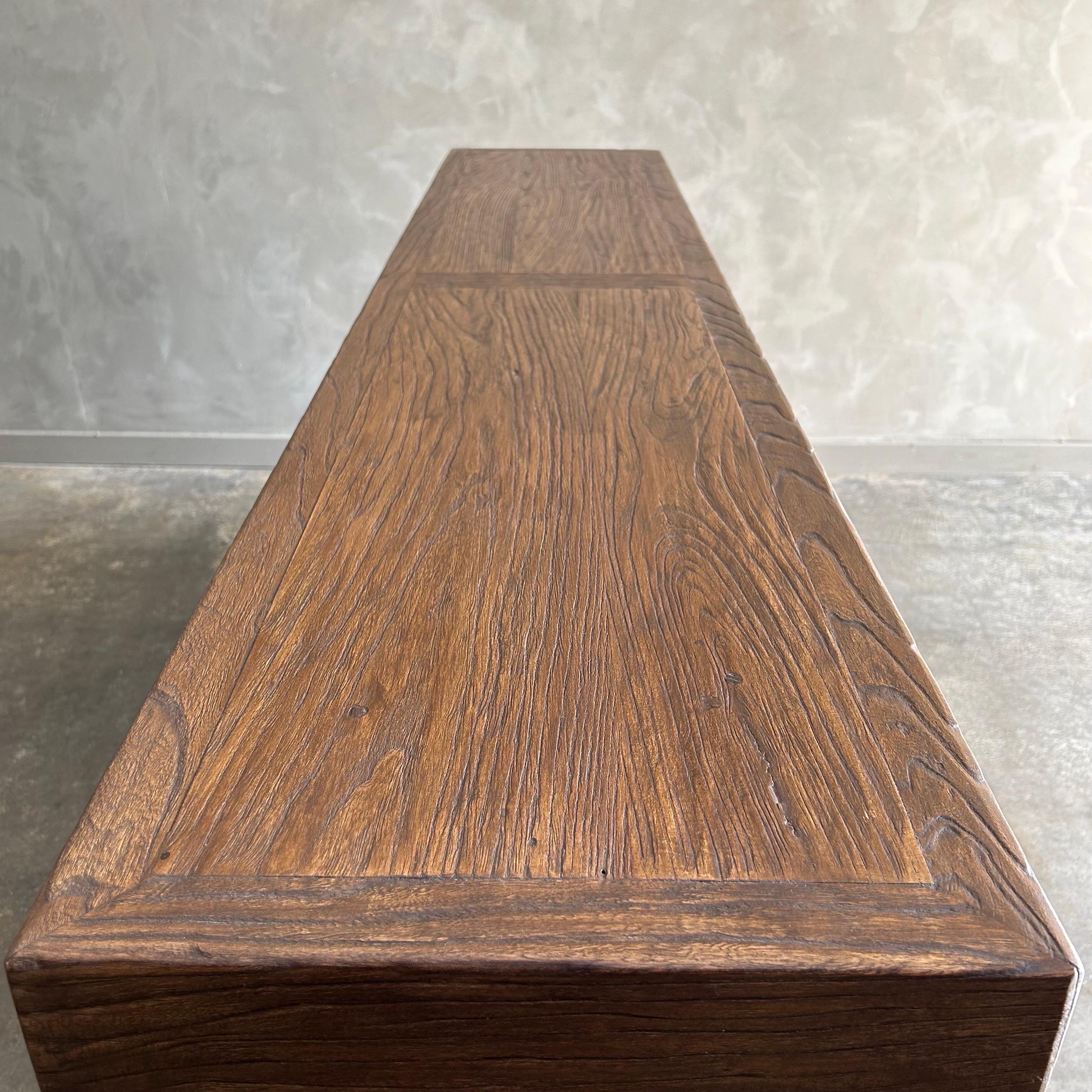 Contemporary Reclaimed Elm Wood 4 Door Cabinet or Sideboard in Dark Finish