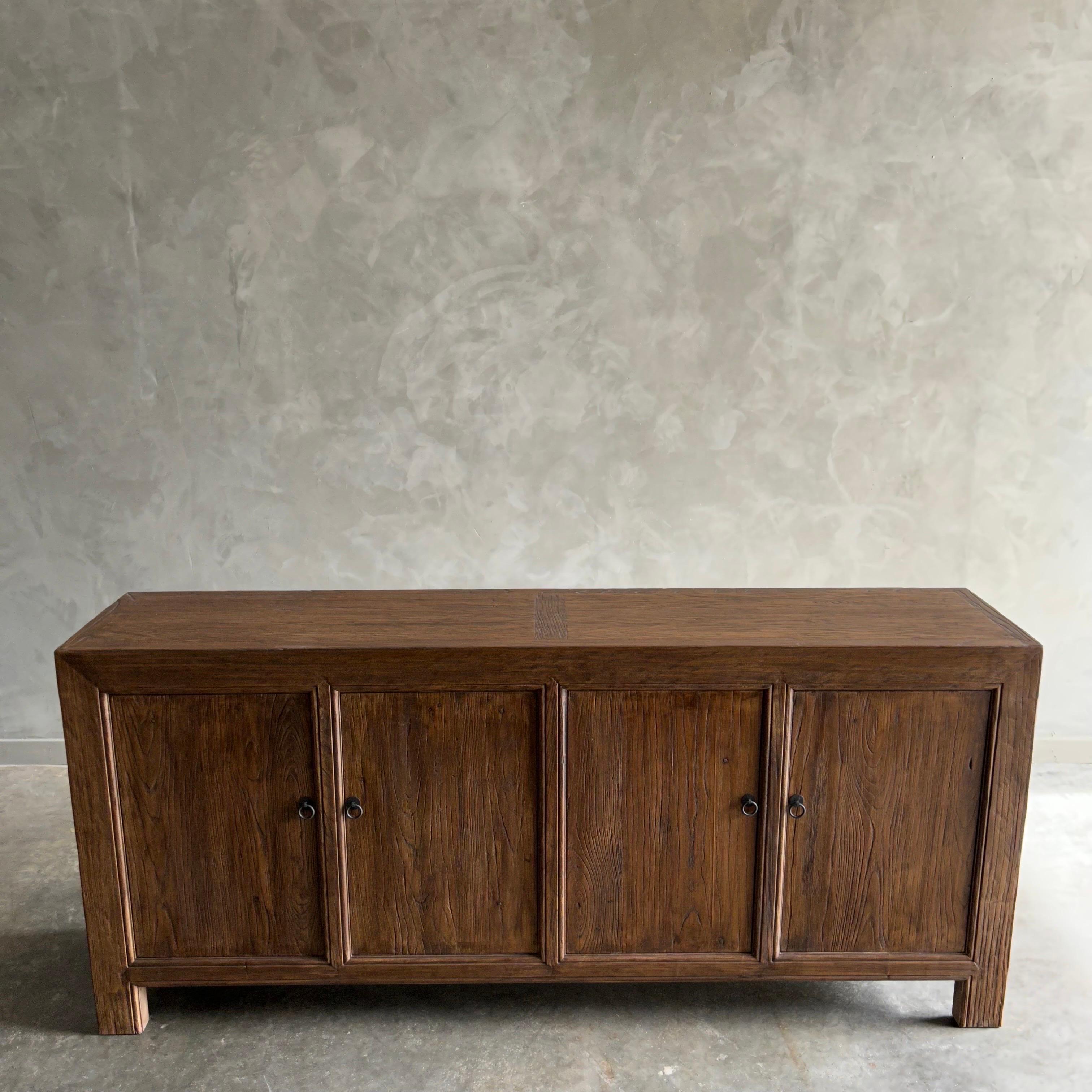 Reclaimed Elm Wood 4 Door Cabinet or Sideboard in Dark Finish 3