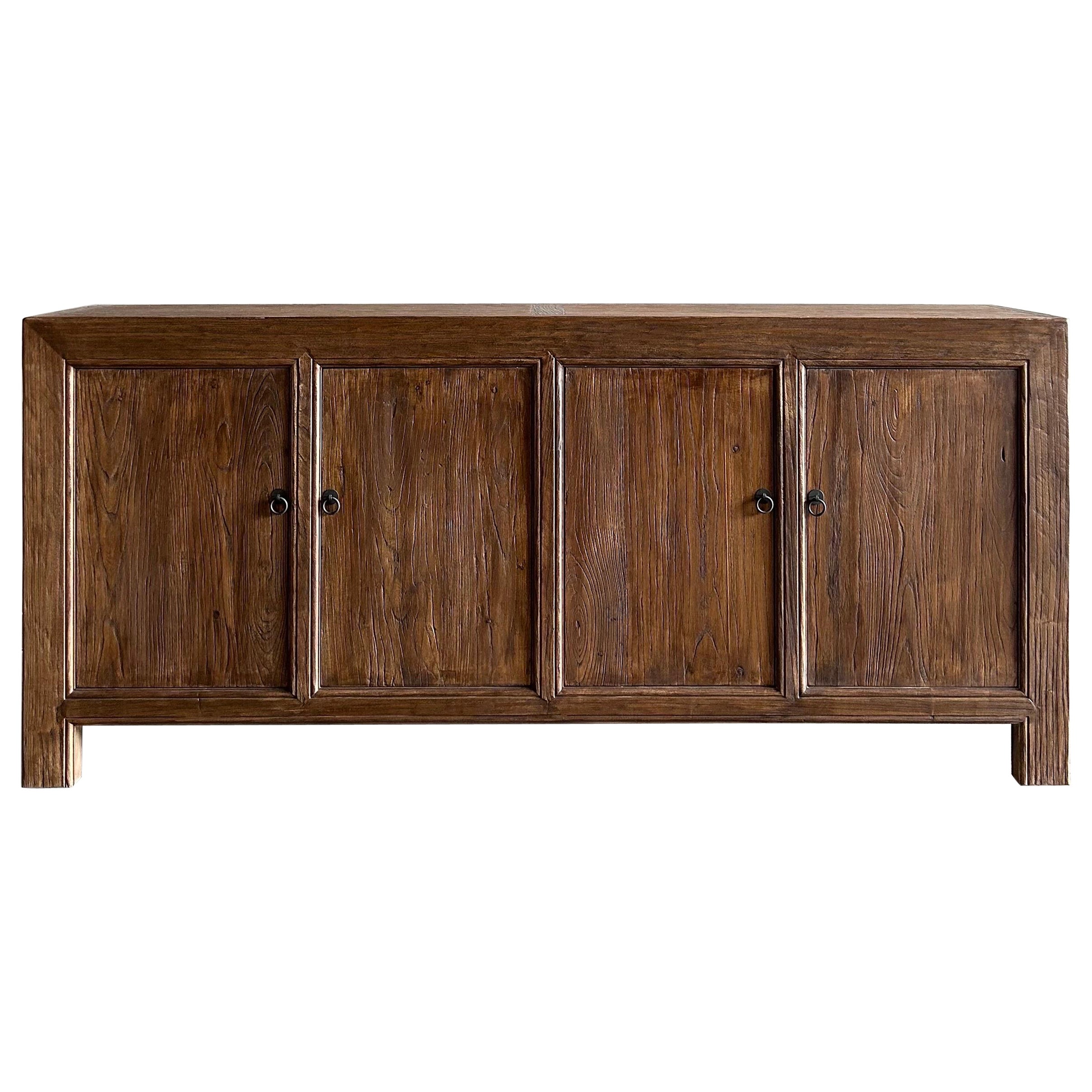 Reclaimed Elm Wood 4 Door Cabinet or Sideboard in Dark Finish For Sale