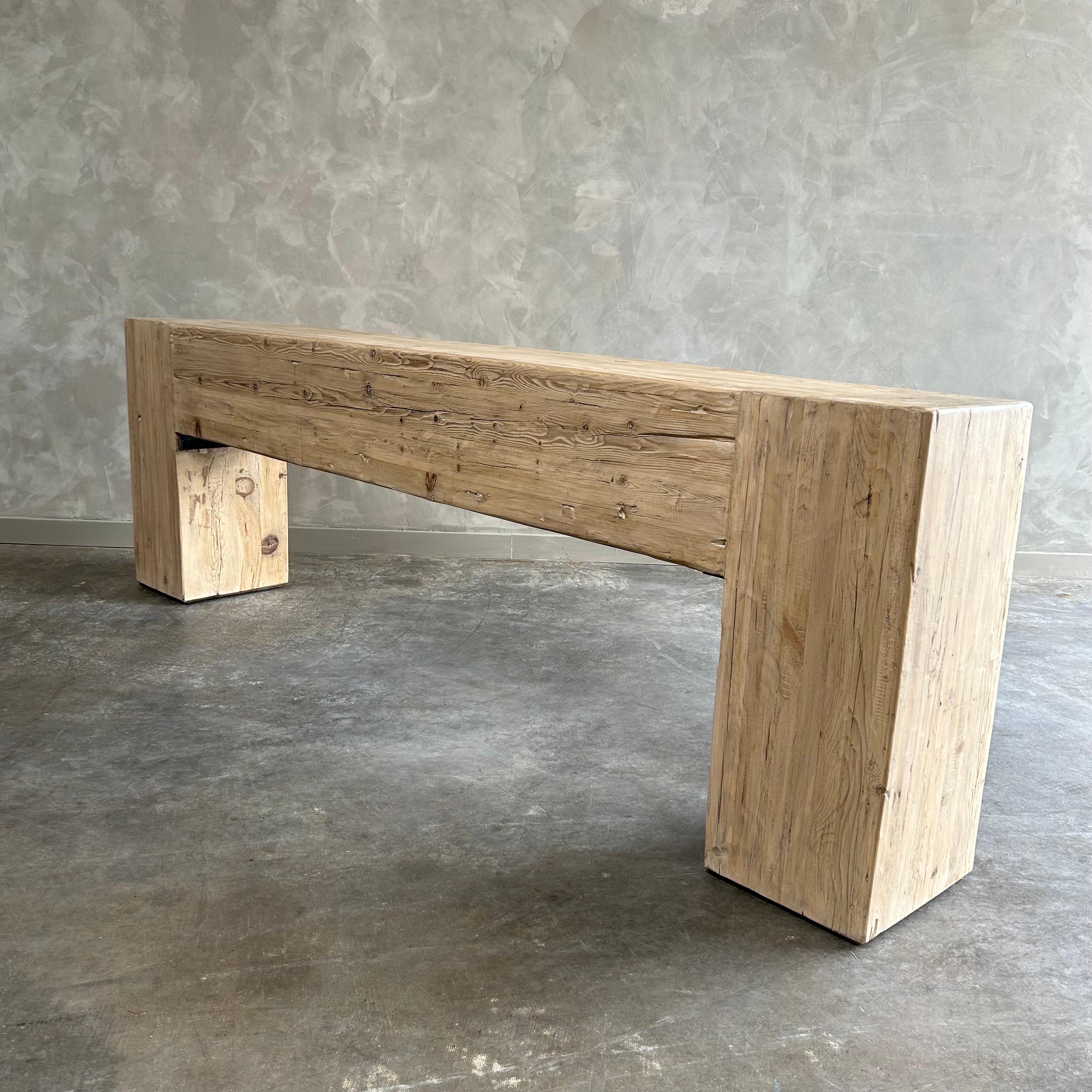 Reclaimed Elm Wood Beam Style Console Table Large 98