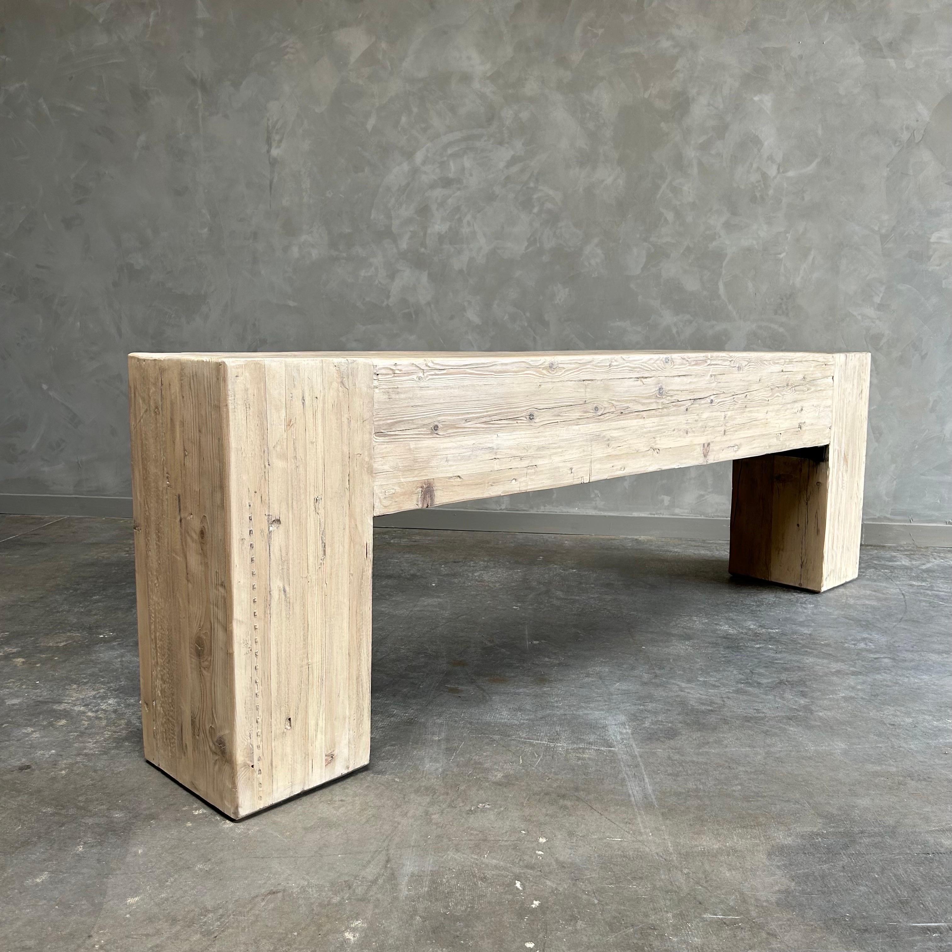 Contemporary Reclaimed Elm Wood Beam Style Console Table Large For Sale