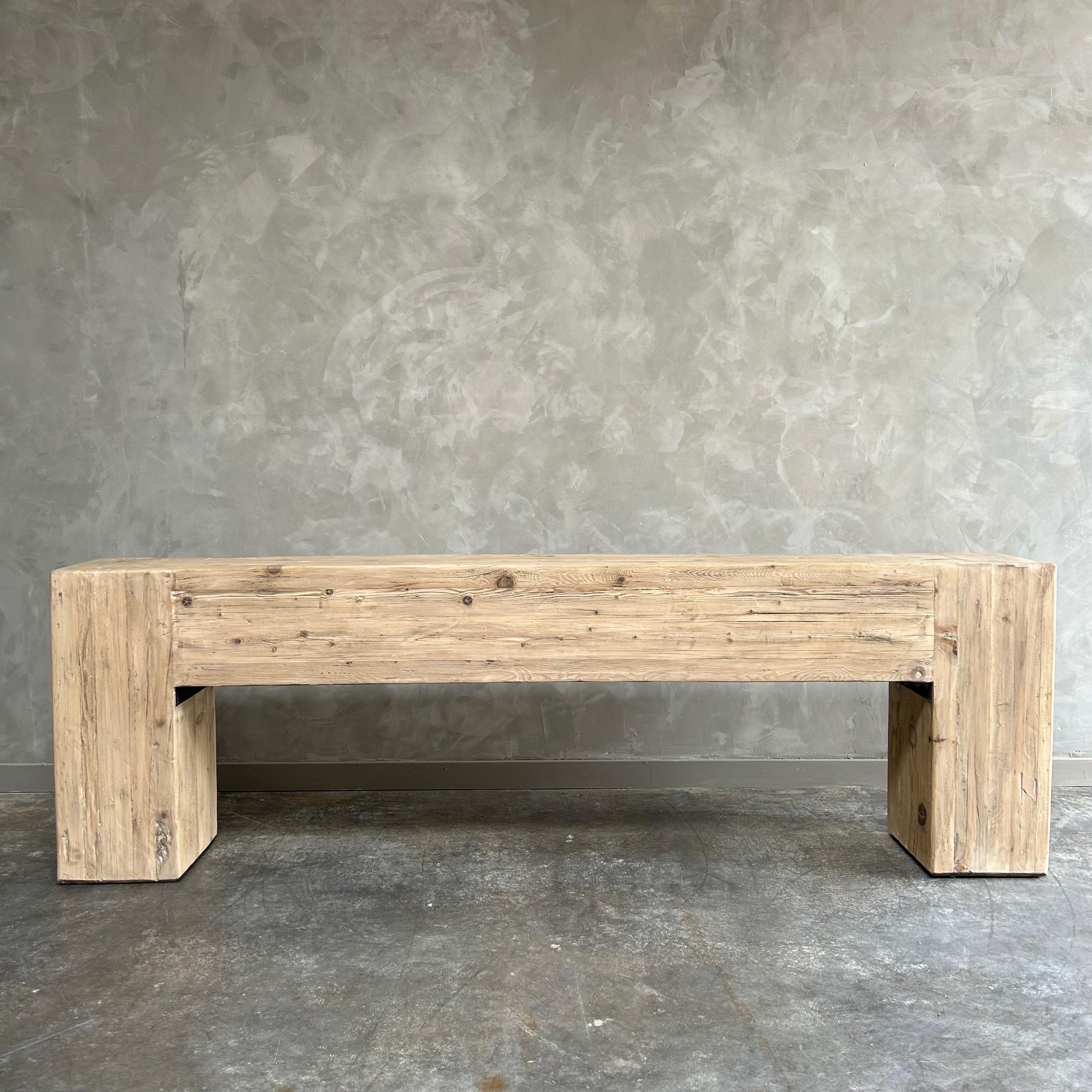 Table console en bois d'orme récupéré, style poutre large 98 en vente 3