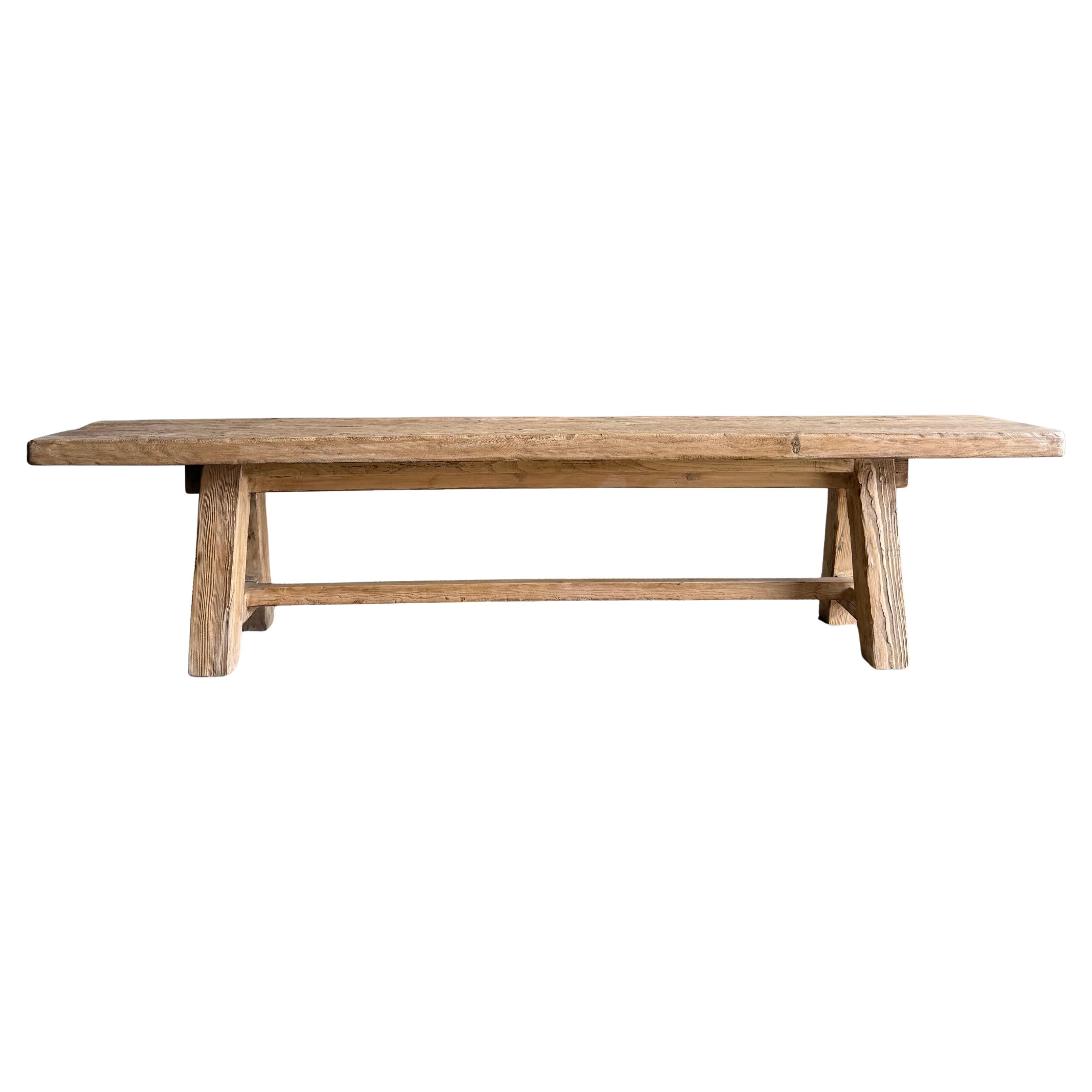 Reclaimed Elm Wood Bench with Stretcher
