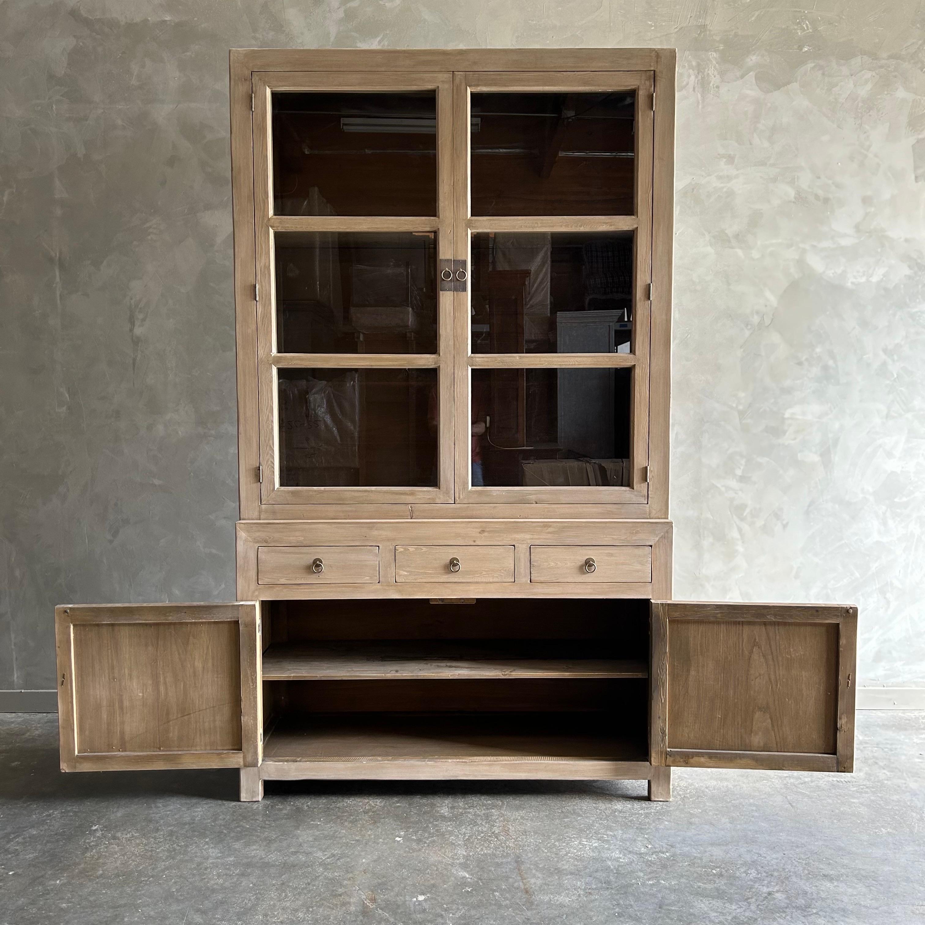 Reclaimed Elm Wood Cabinet or Hutch In New Condition For Sale In Brea, CA