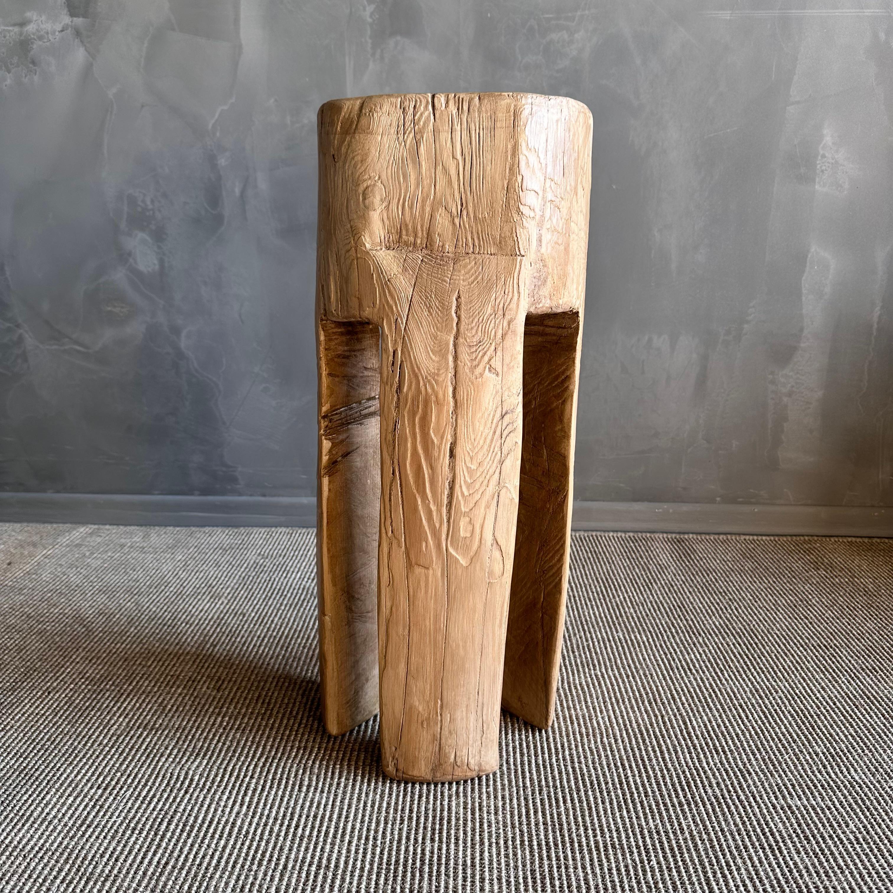 Reclaimed Elm Wood Carved Out Leg Side Table 1