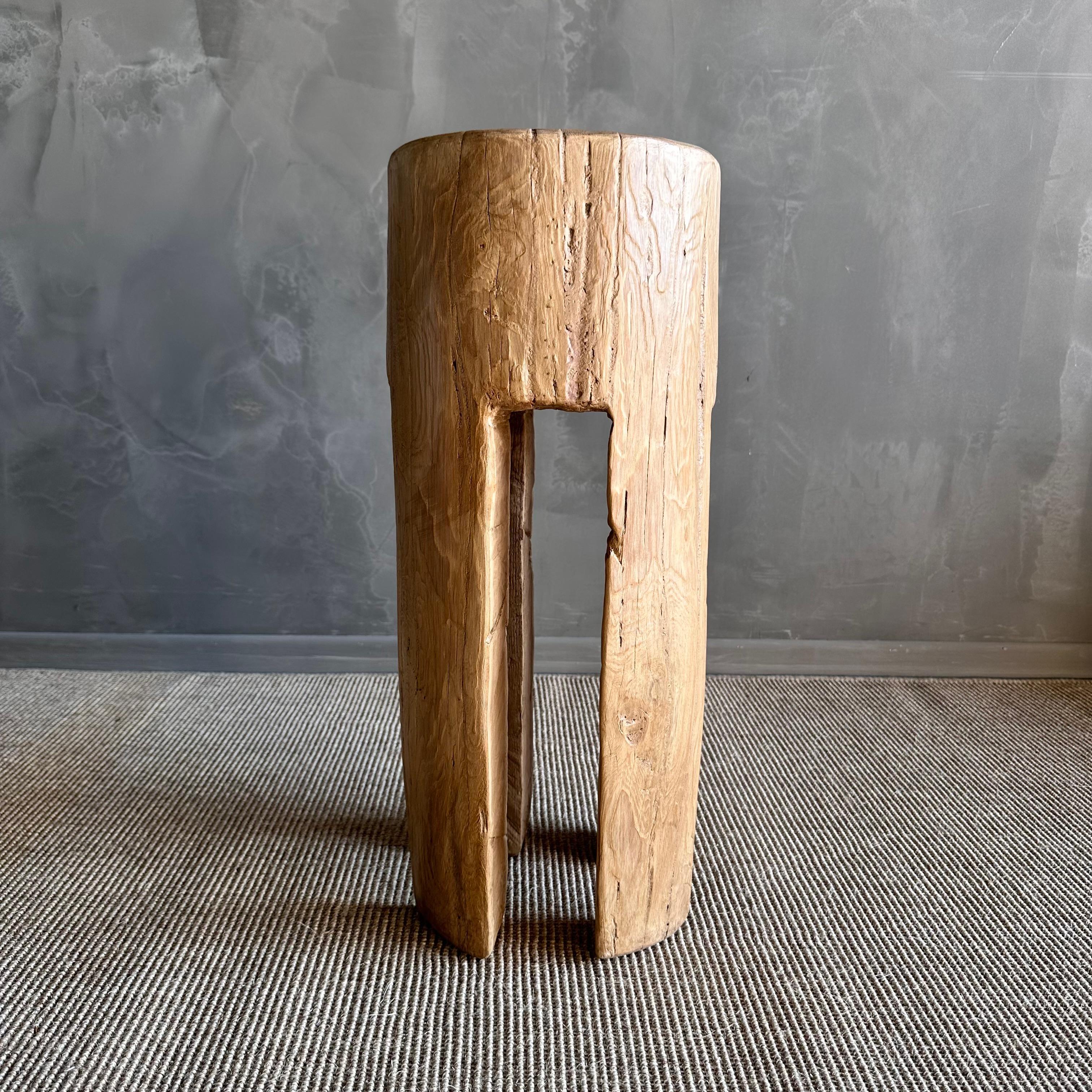 Reclaimed Elm Wood Carved Out Leg Side Table 2