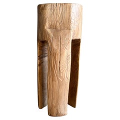 Reclaimed Elm Wood Carved Out Leg Side Table