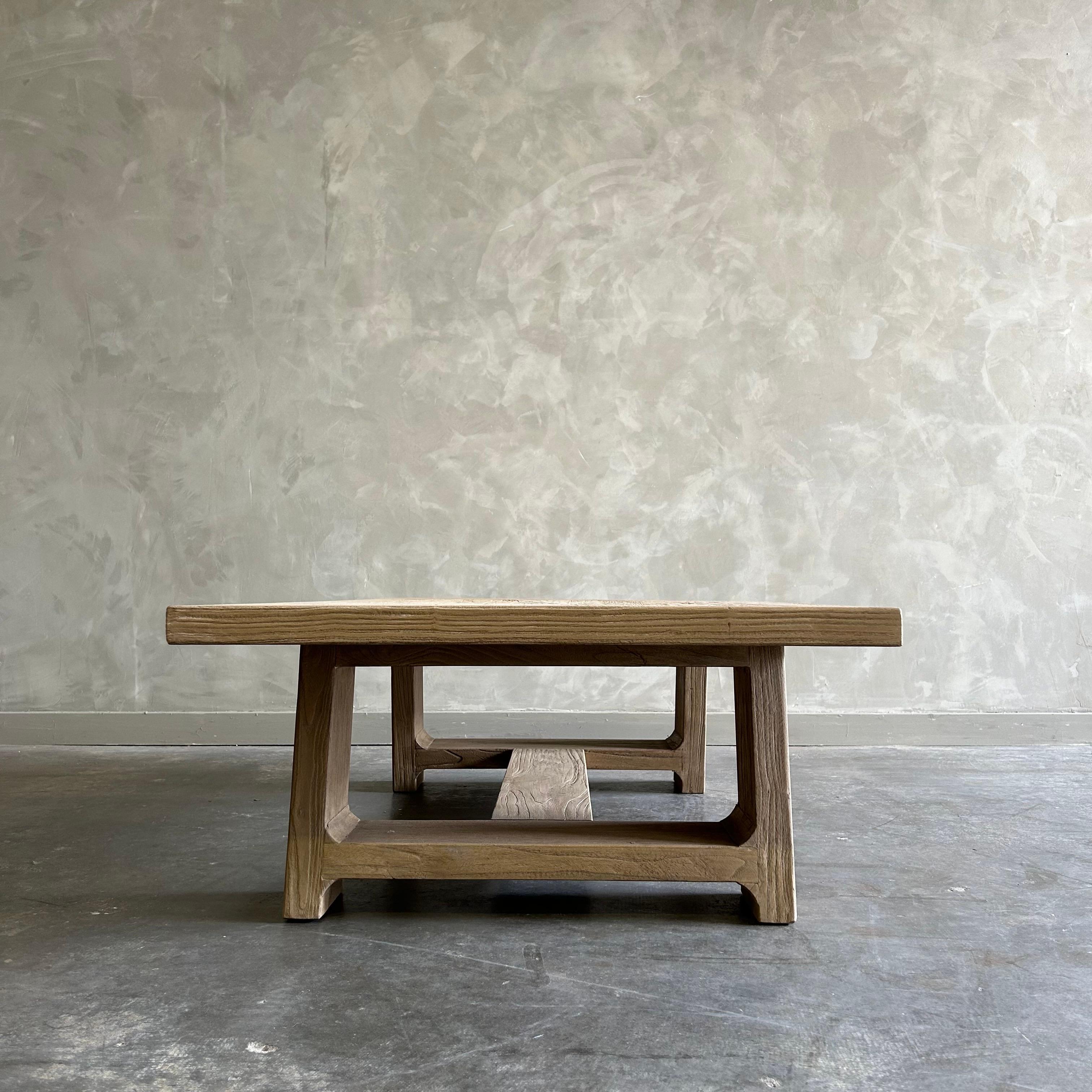 Organic Modern Reclaimed Elm Wood Coffee Table  For Sale