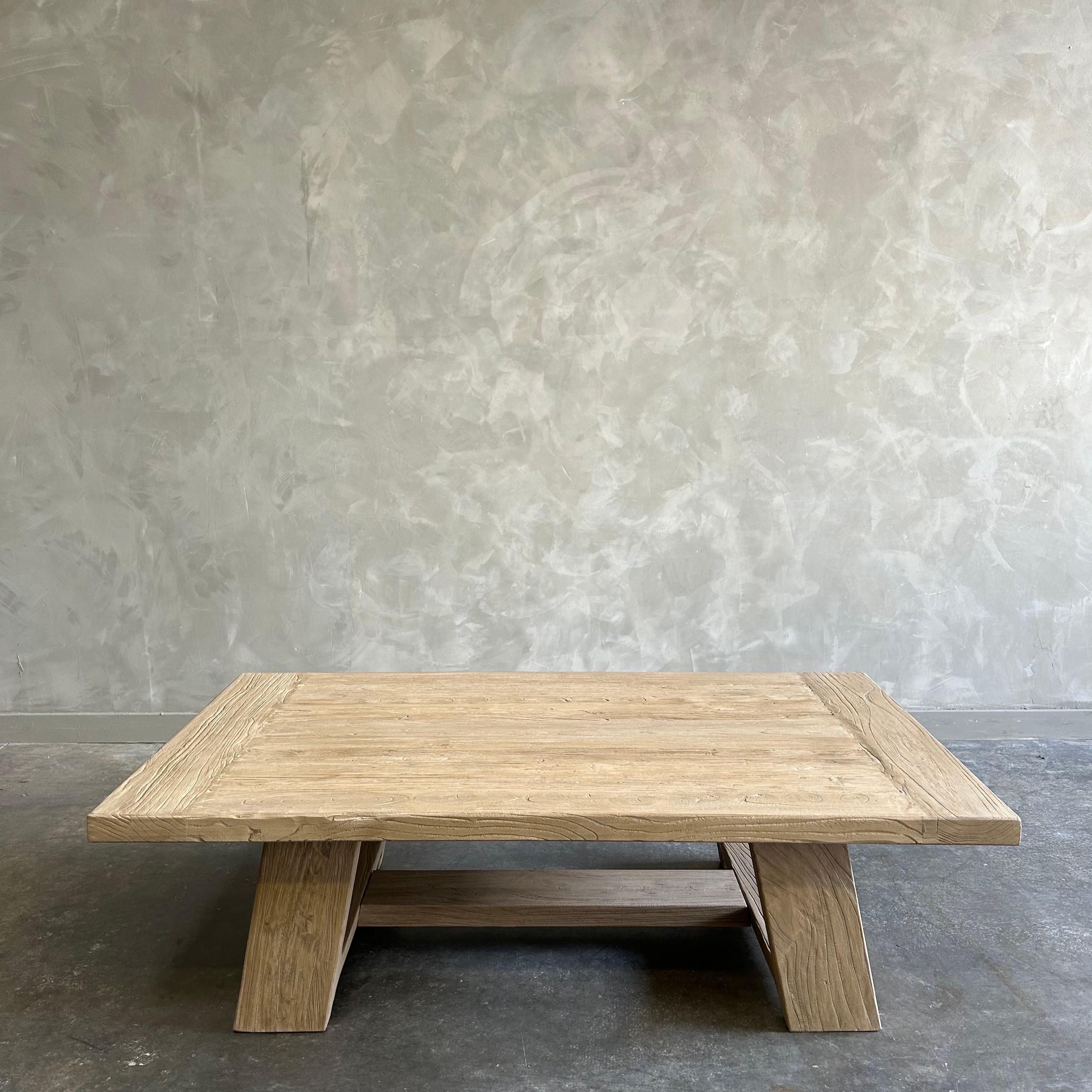 Contemporary Reclaimed Elm Wood Coffee Table  For Sale