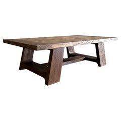 Table basse en bois d'orme récupéré, finition noyer