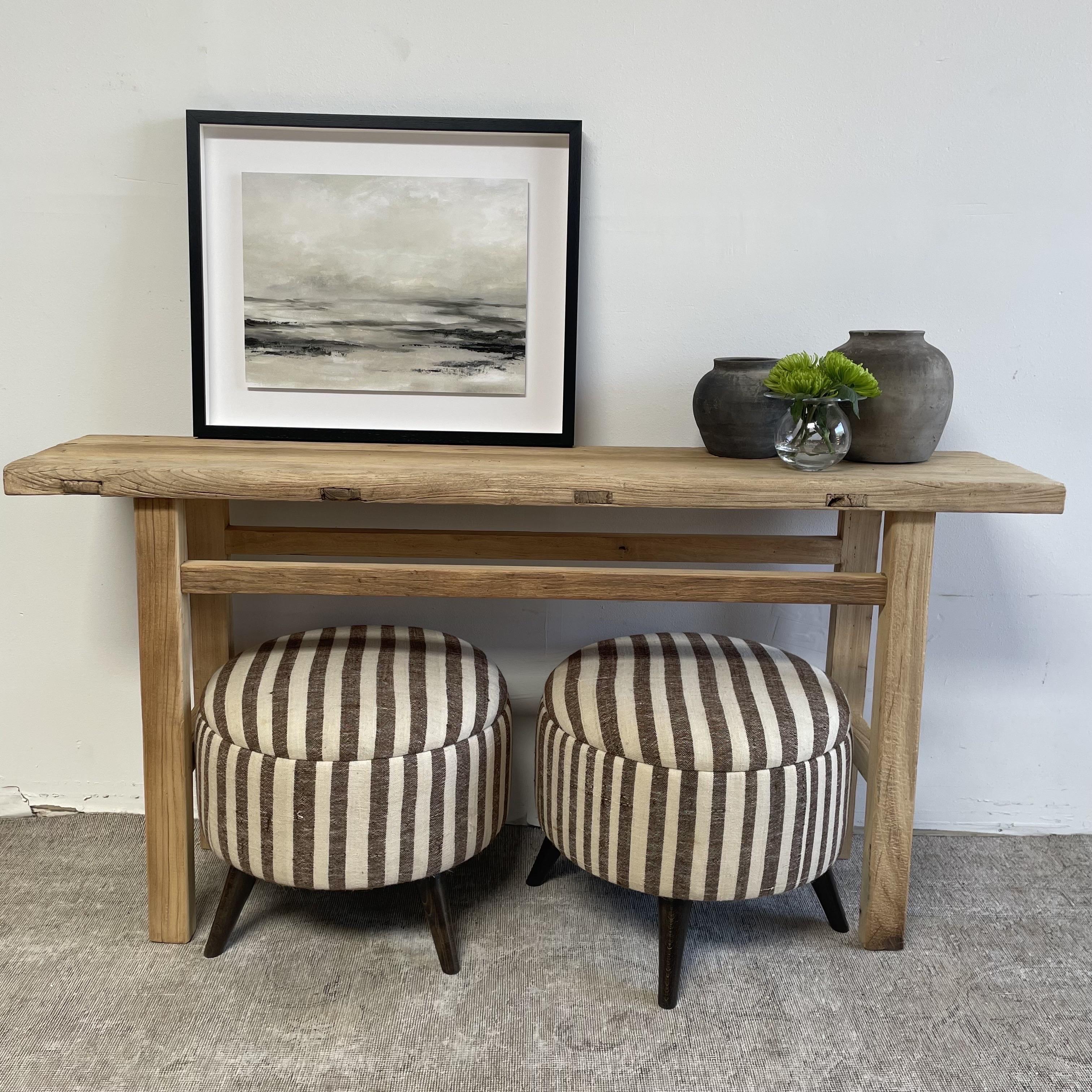 Vintage Antique Elm Wood Console Table
Made from Vintage reclaimed elm wood. Beautiful antique patina, with weathering and age, these are solid and sturdy ready for daily use, use as a entry table, sofa table or console in a dining room.  Great in a