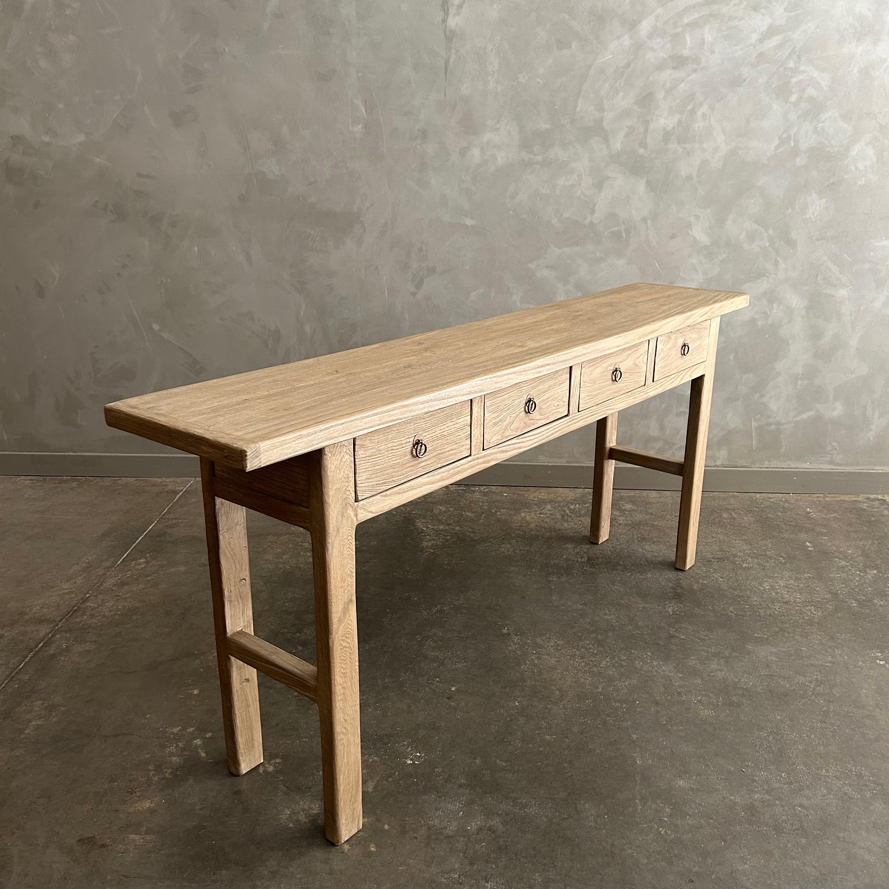 Reclaimed Elm Wood Console Table with Drawers 72