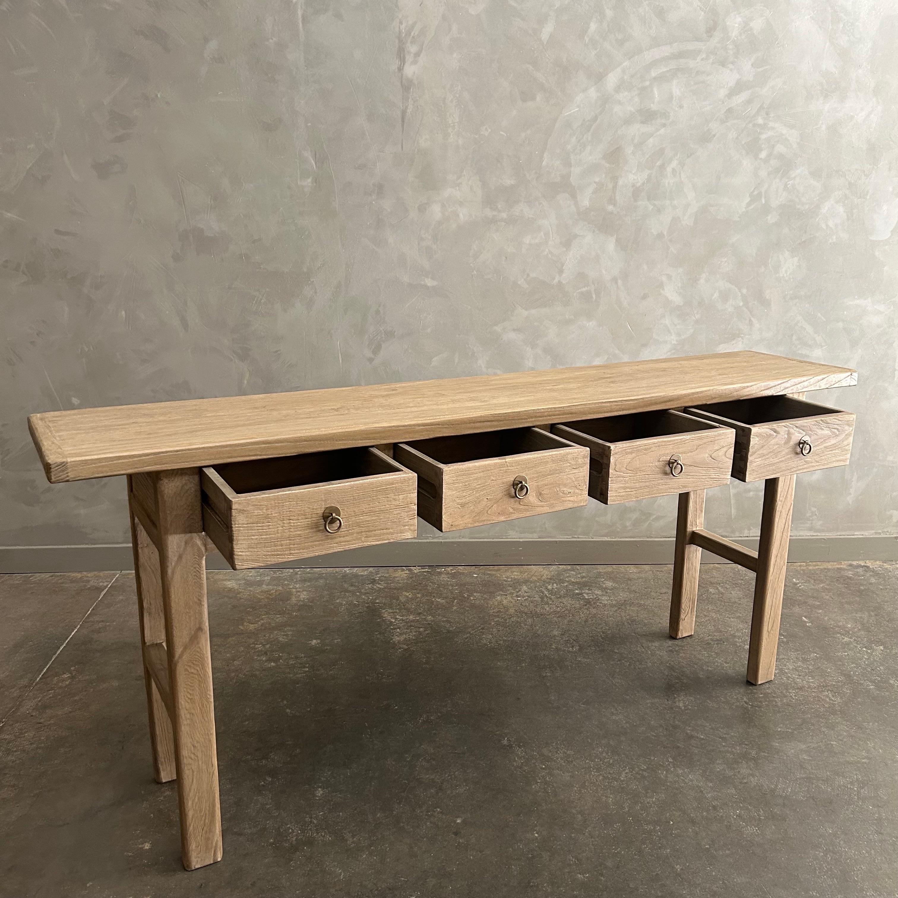 Reclaimed Elm Wood Console Table with Drawers 72