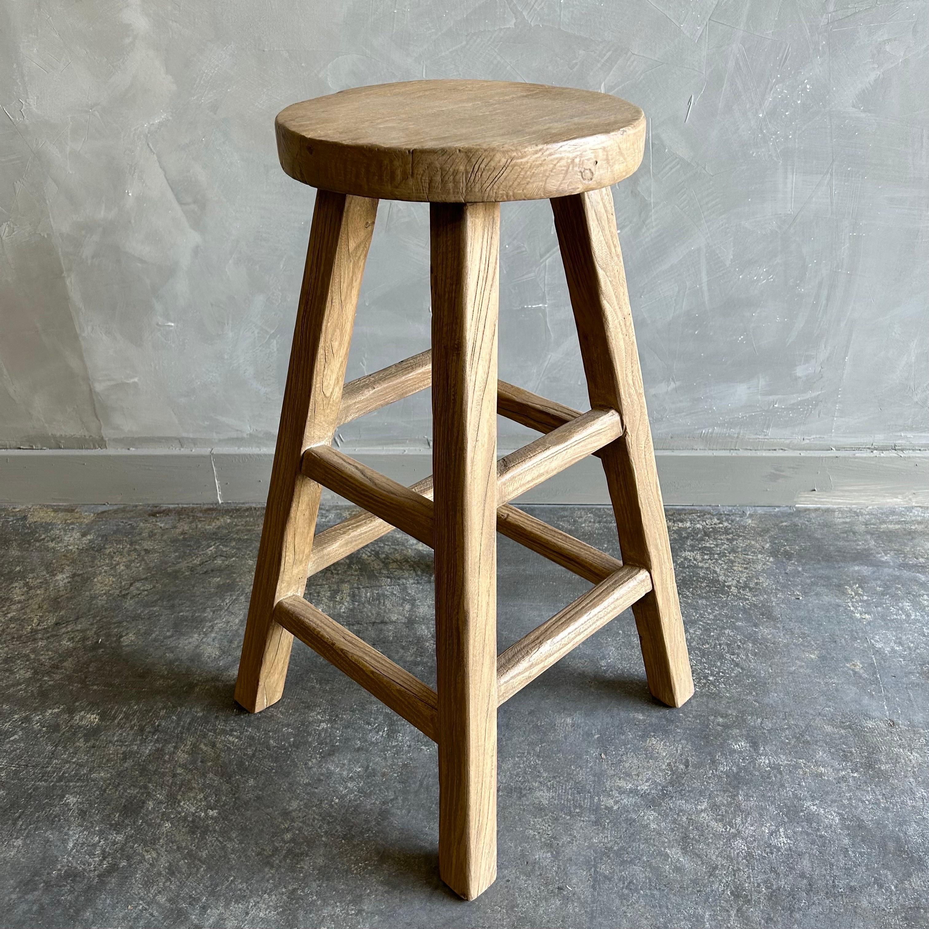 Reclaimed Elm Wood Counter Height Stools For Sale 8